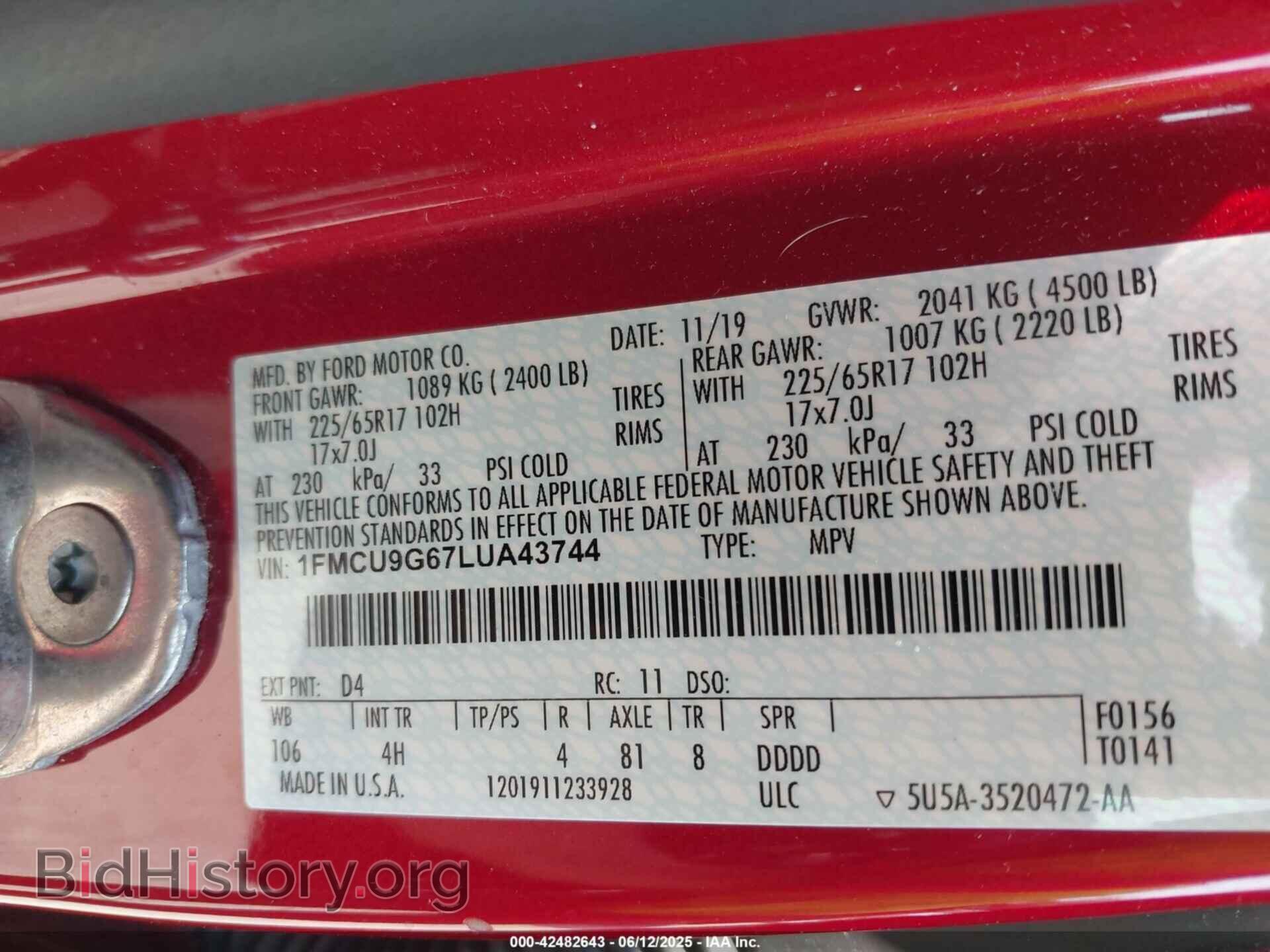 2020 FORD ESCAPE - VIN: 1FMCU9G67LUA43744 - Фото 9