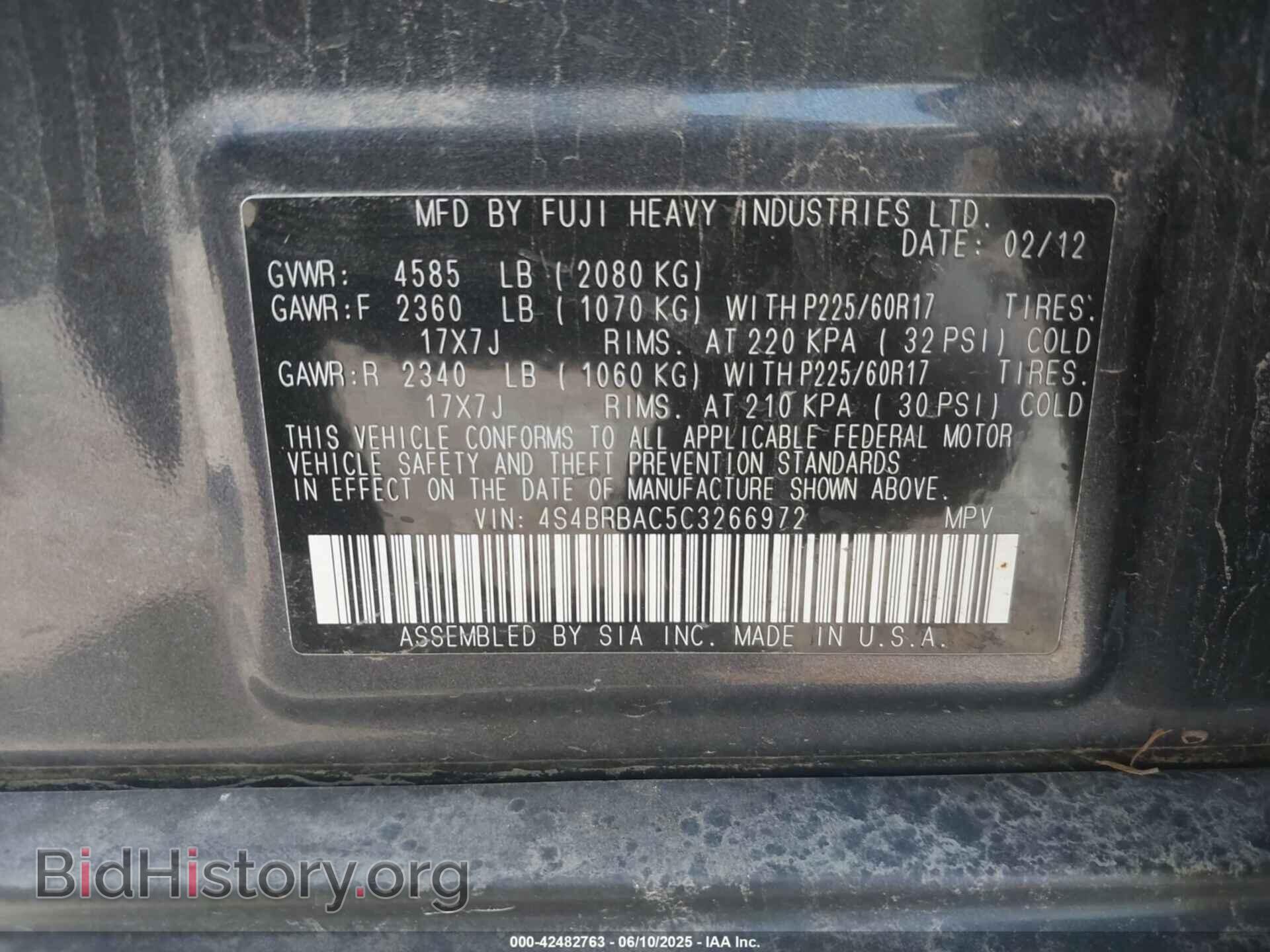 2012 SUBARU OUTBACK - VIN: 4S4BRBAC5C3266972 - Фото 9