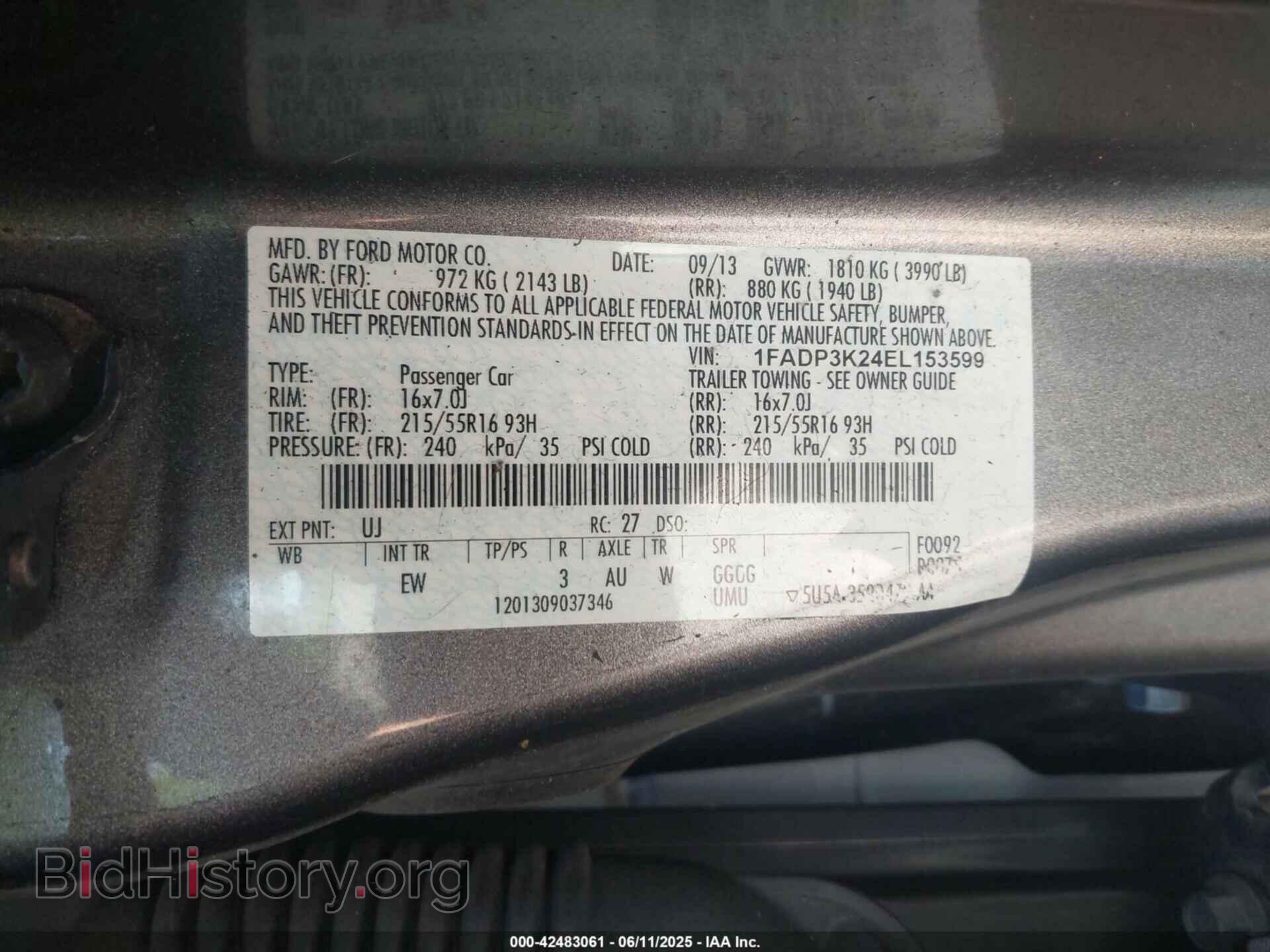 2014 FORD FOCUS - VIN: 1FADP3K24EL153599 - Фото 9