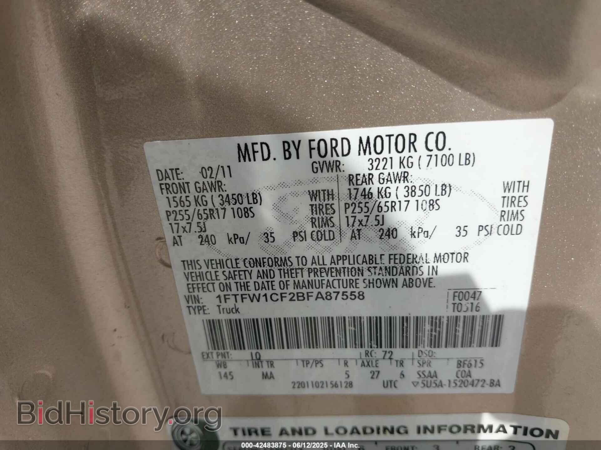 2011 FORD F-150 - VIN: 1FTFW1CF2BFA87558 - Фото 9