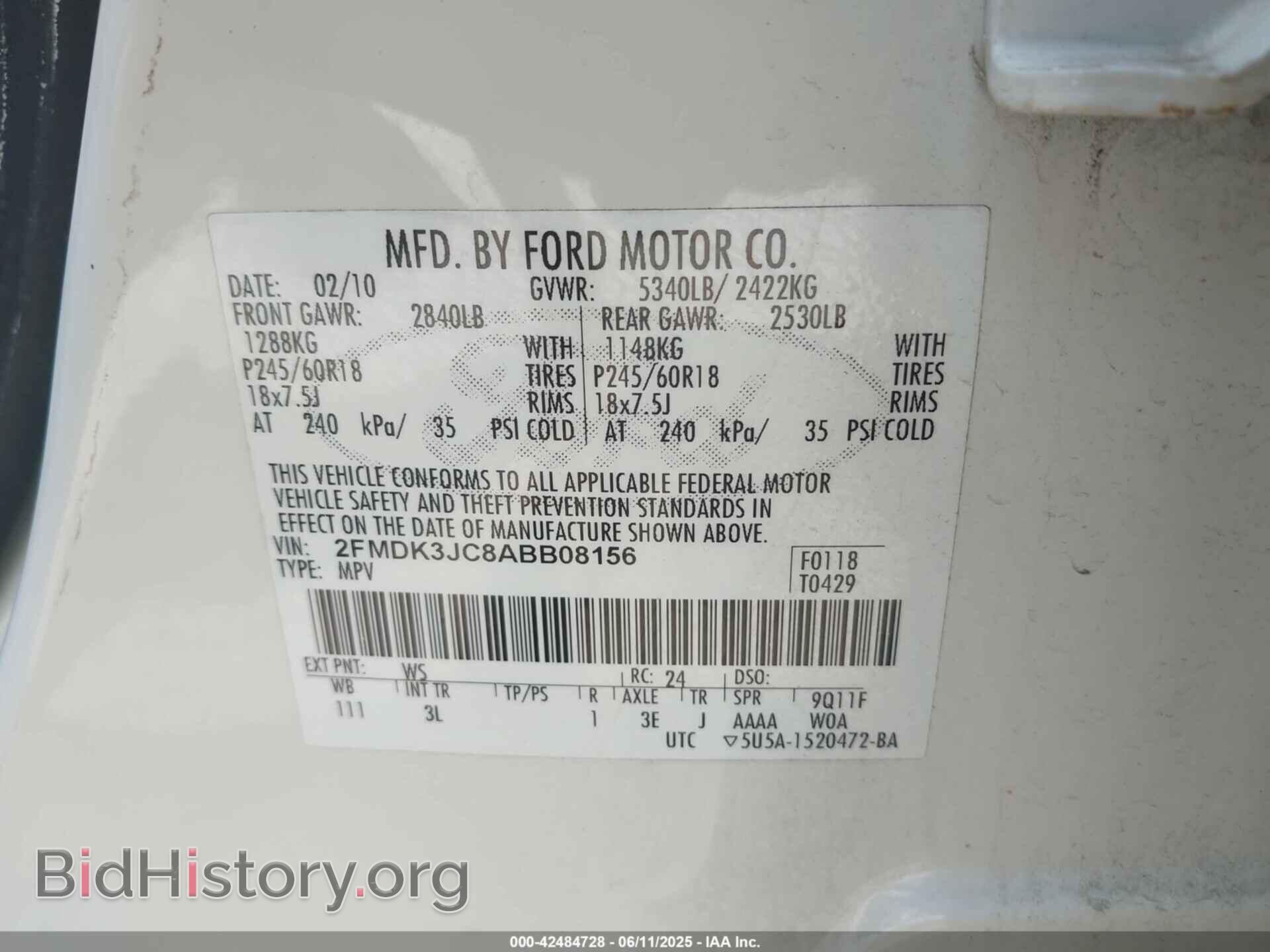 2010 FORD EDGE - VIN: 2FMDK3JC8ABB08156 - Фото 9