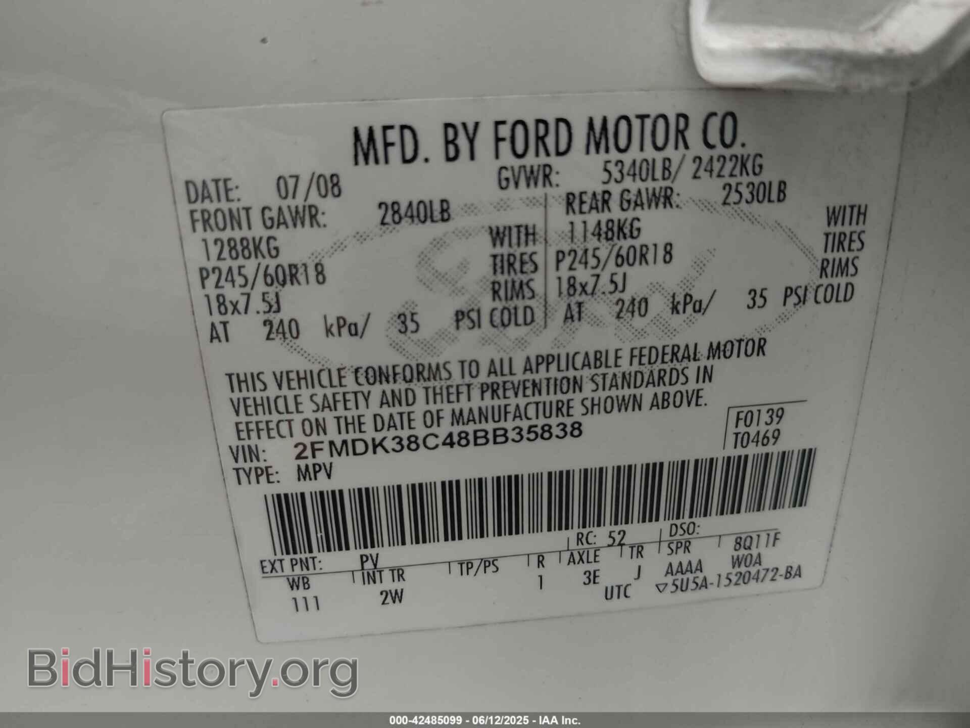 2008 FORD EDGE - VIN: 2FMDK38C48BB35838 - Фото 9