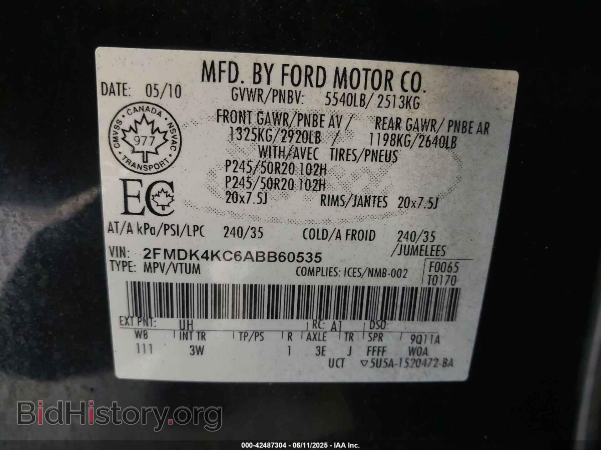 2010 FORD EDGE - VIN: 2FMDK4KC6ABB60535 - Фото 9