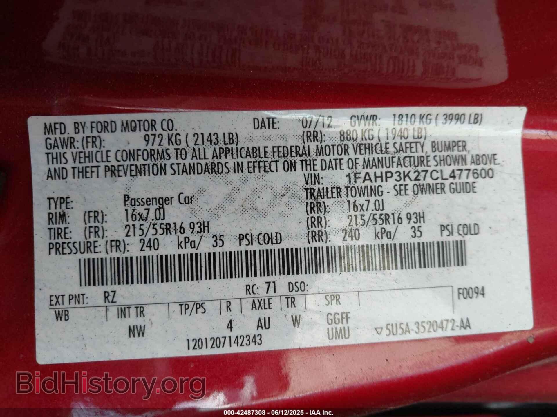2012 FORD FOCUS - VIN: 1FAHP3K27CL477600 - Фото 9