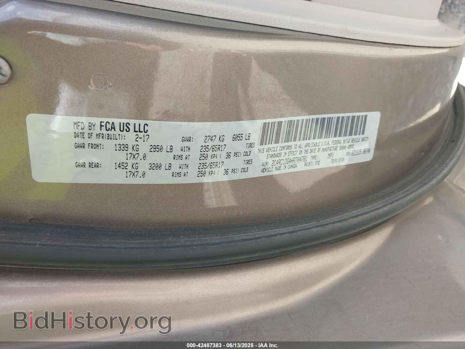 2017 CHRYSLER PACIFICA - VIN: 2C4RC1DG4HR704781 - Фото 9