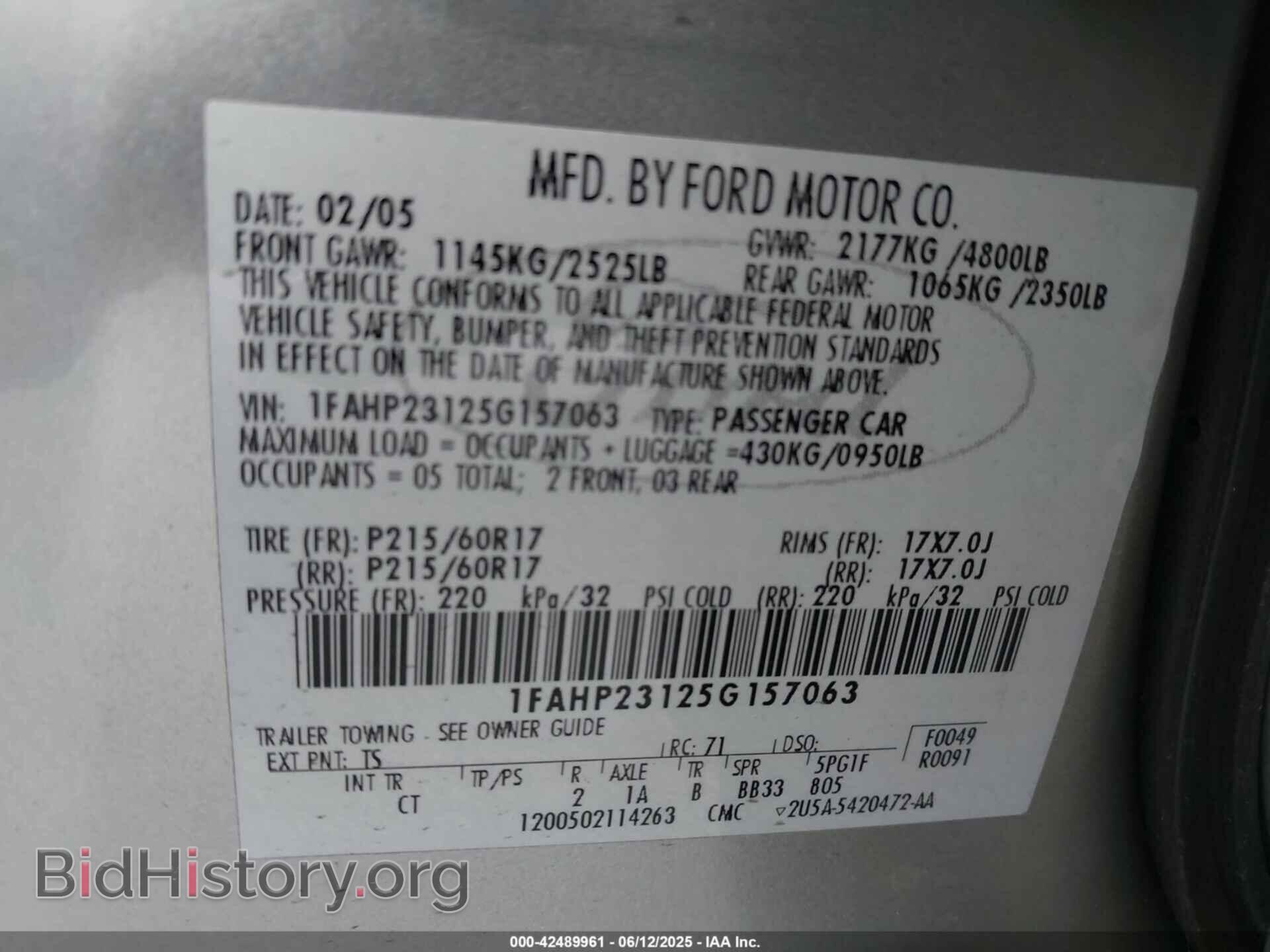 2005 FORD FIVE HUNDRED - VIN: 1FAHP23125G157063 - Фото 9