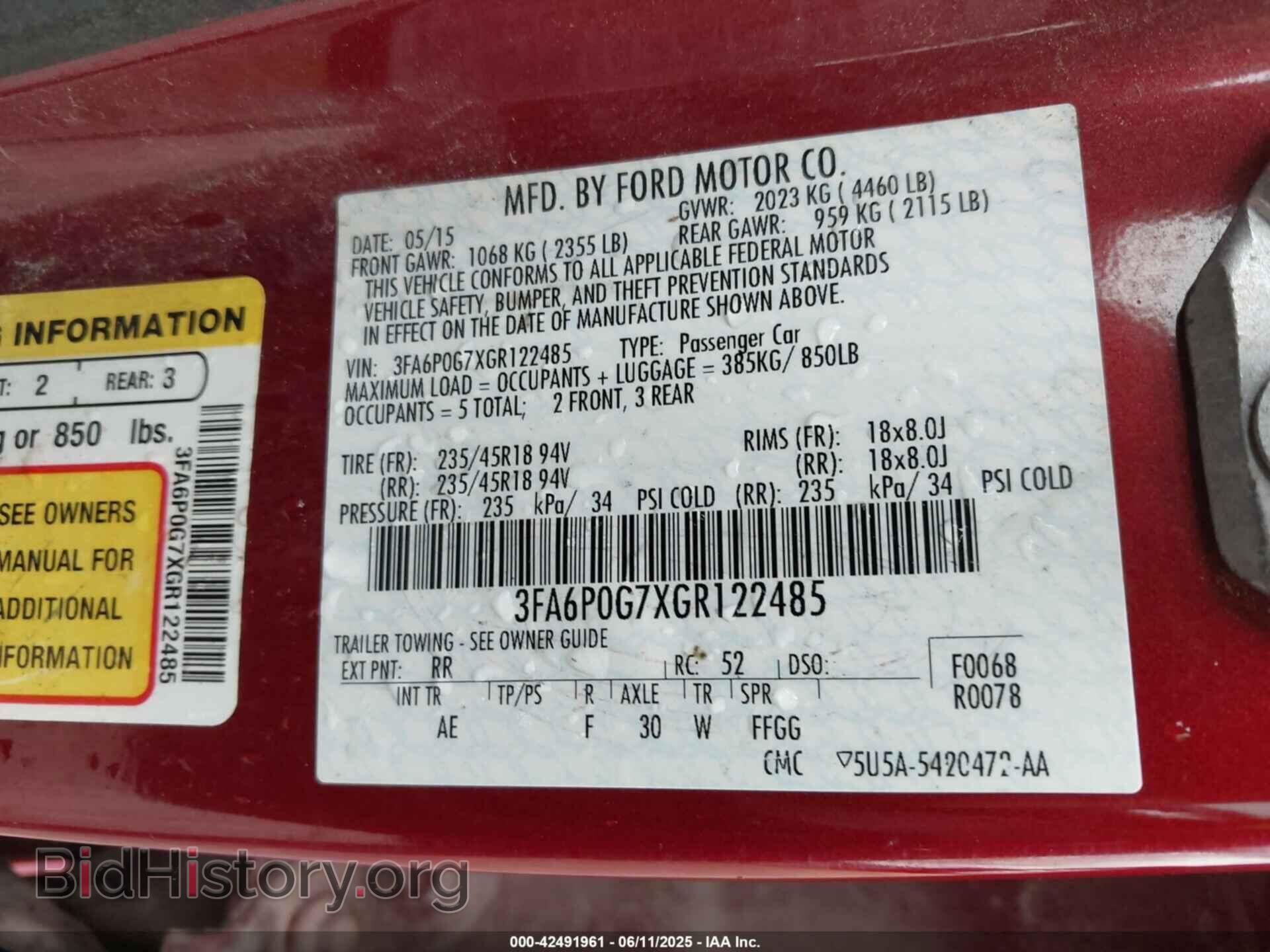 2016 FORD FUSION - VIN: 3FA6P0G7XGR122485 - Фото 9
