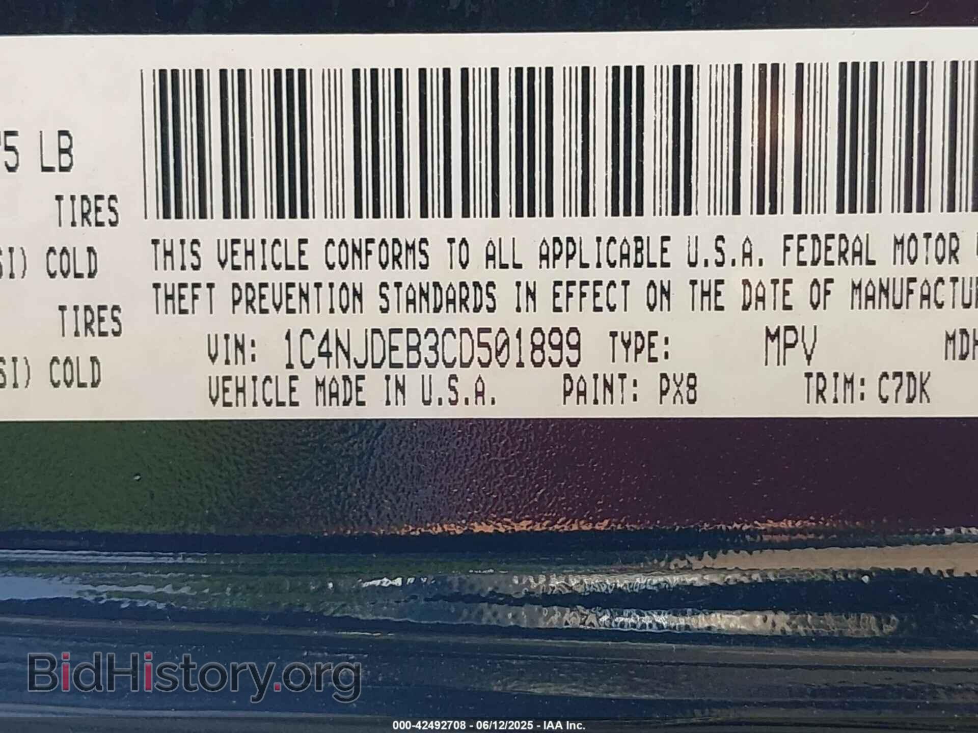 2012 JEEP COMPASS - VIN: 1C4NJDEB3CD501899 - Photo 9