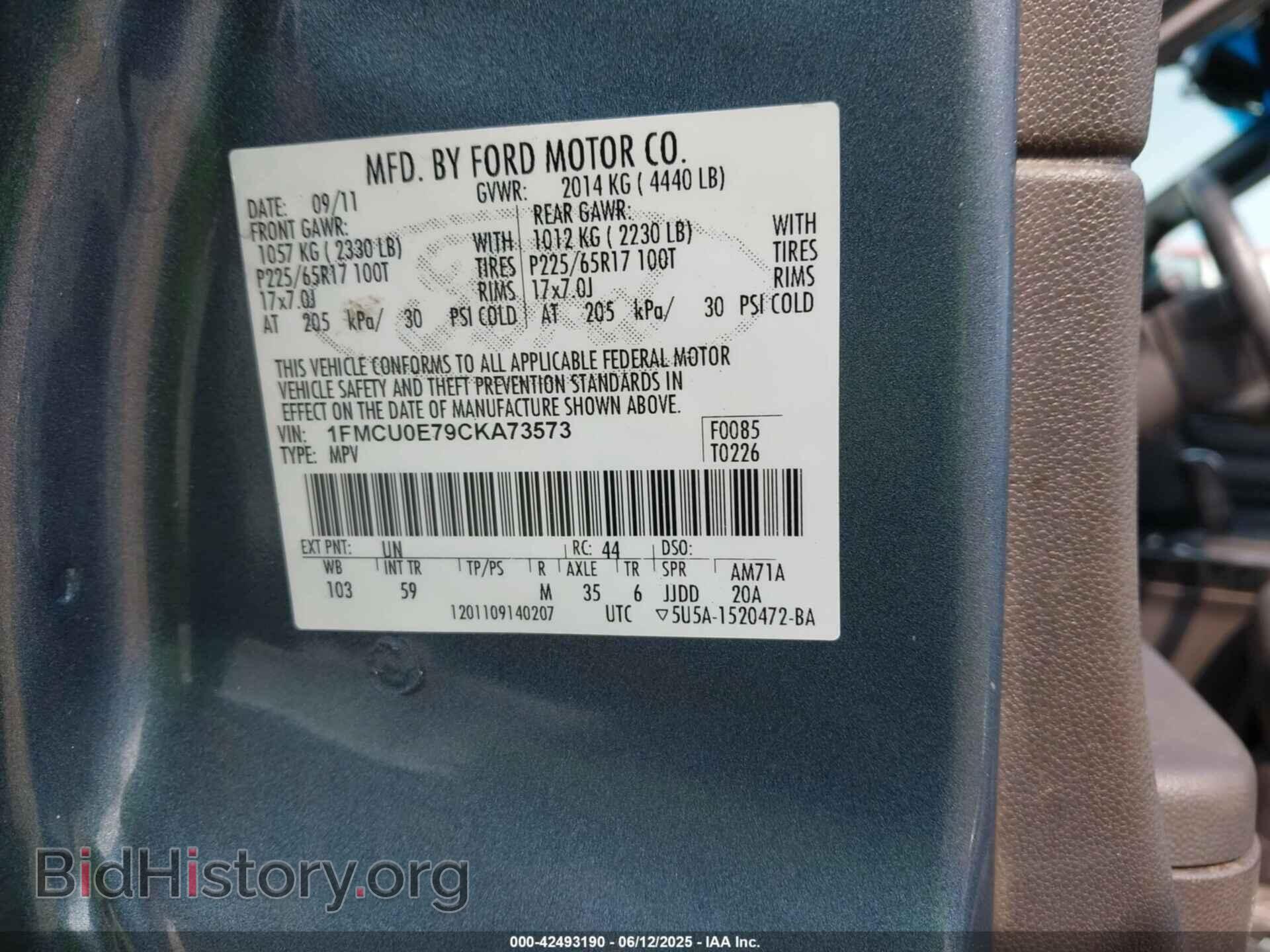 2012 FORD ESCAPE - VIN: 1FMCU0E79CKA73573 - Фото 9