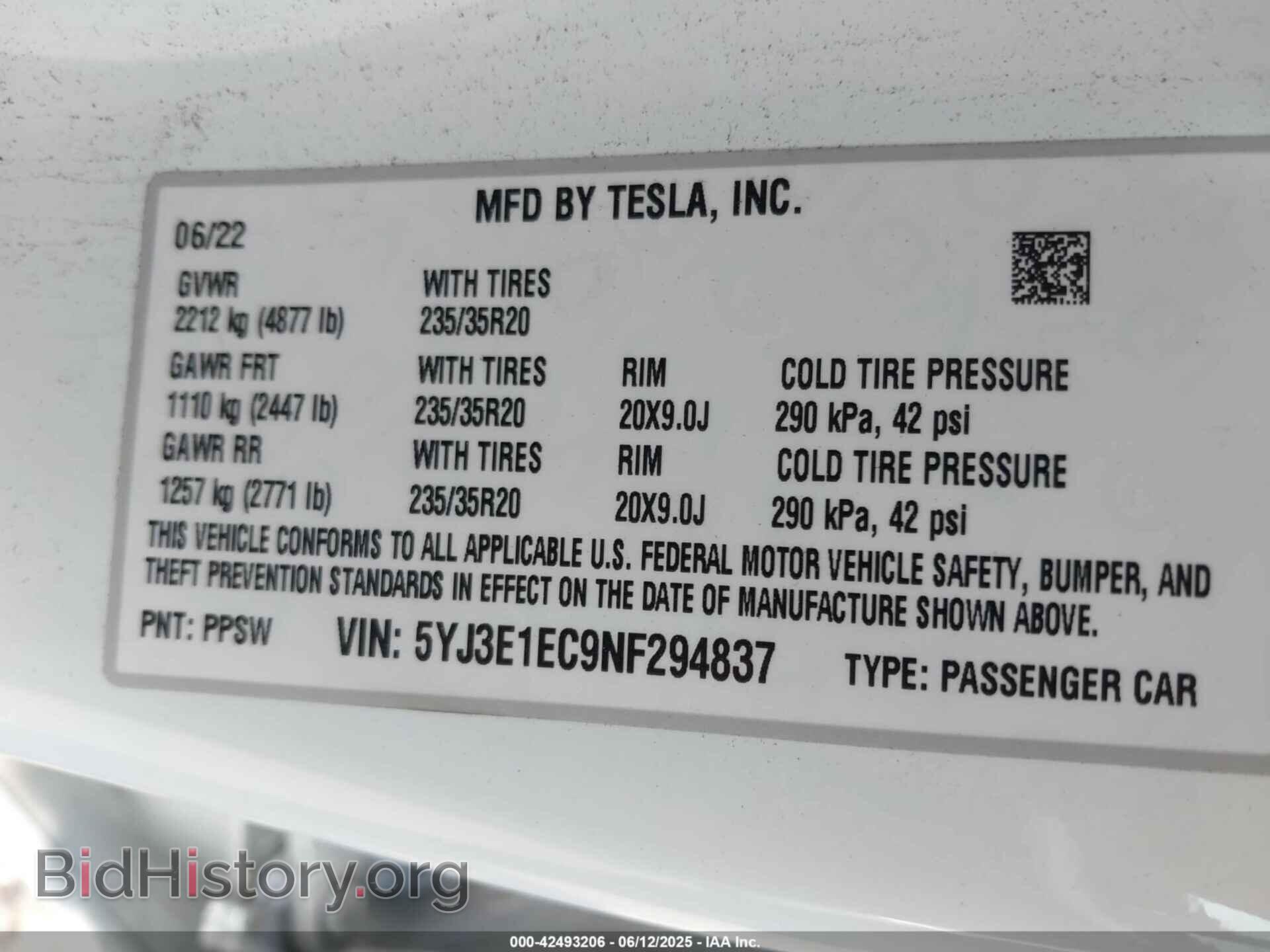 2022 TESLA MODEL 3 - VIN: 5YJ3E1EC9NF294837 - Фото 9
