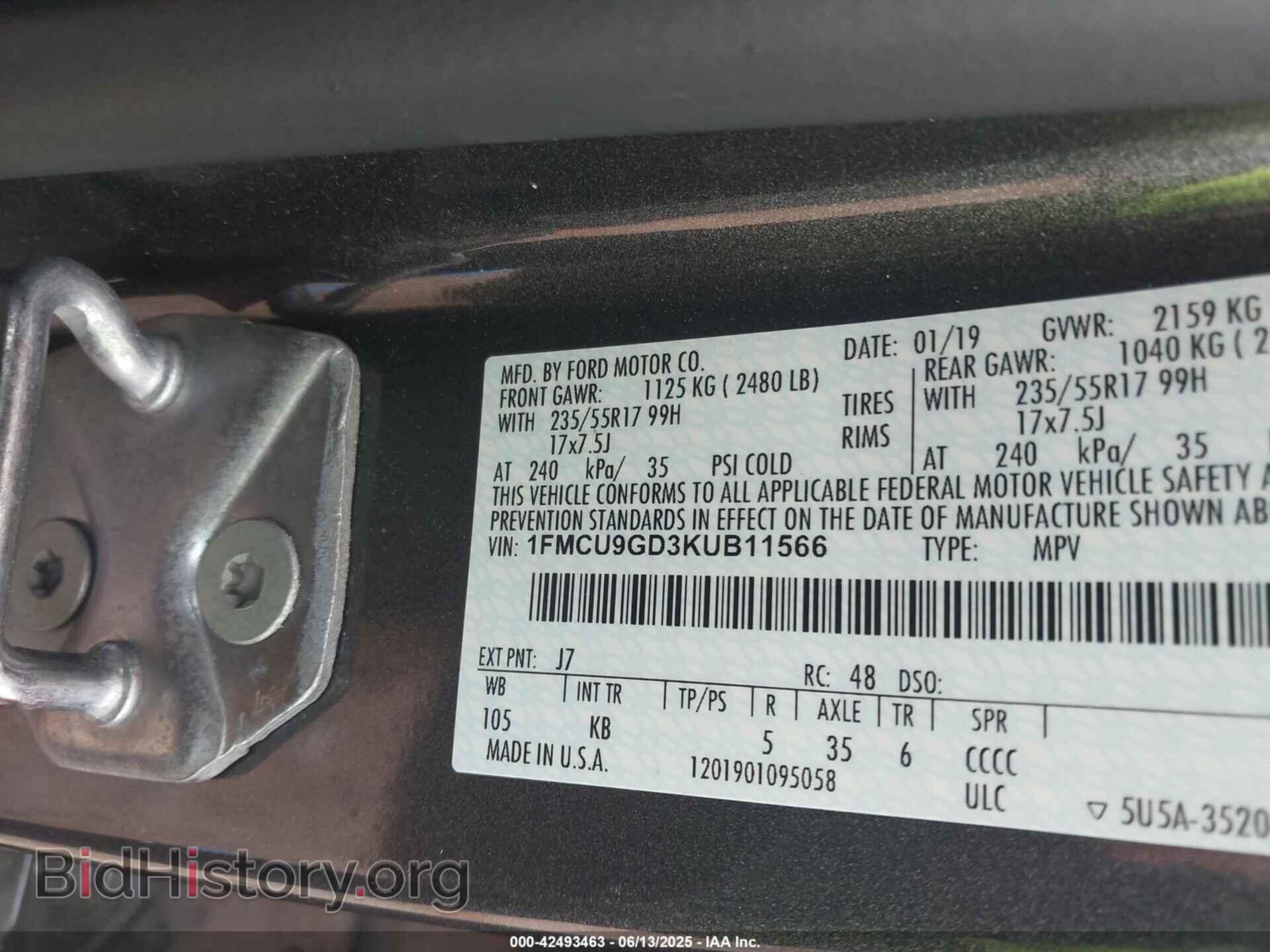 2019 FORD ESCAPE - VIN: 1FMCU9GD3KUB11566 - Фото 9