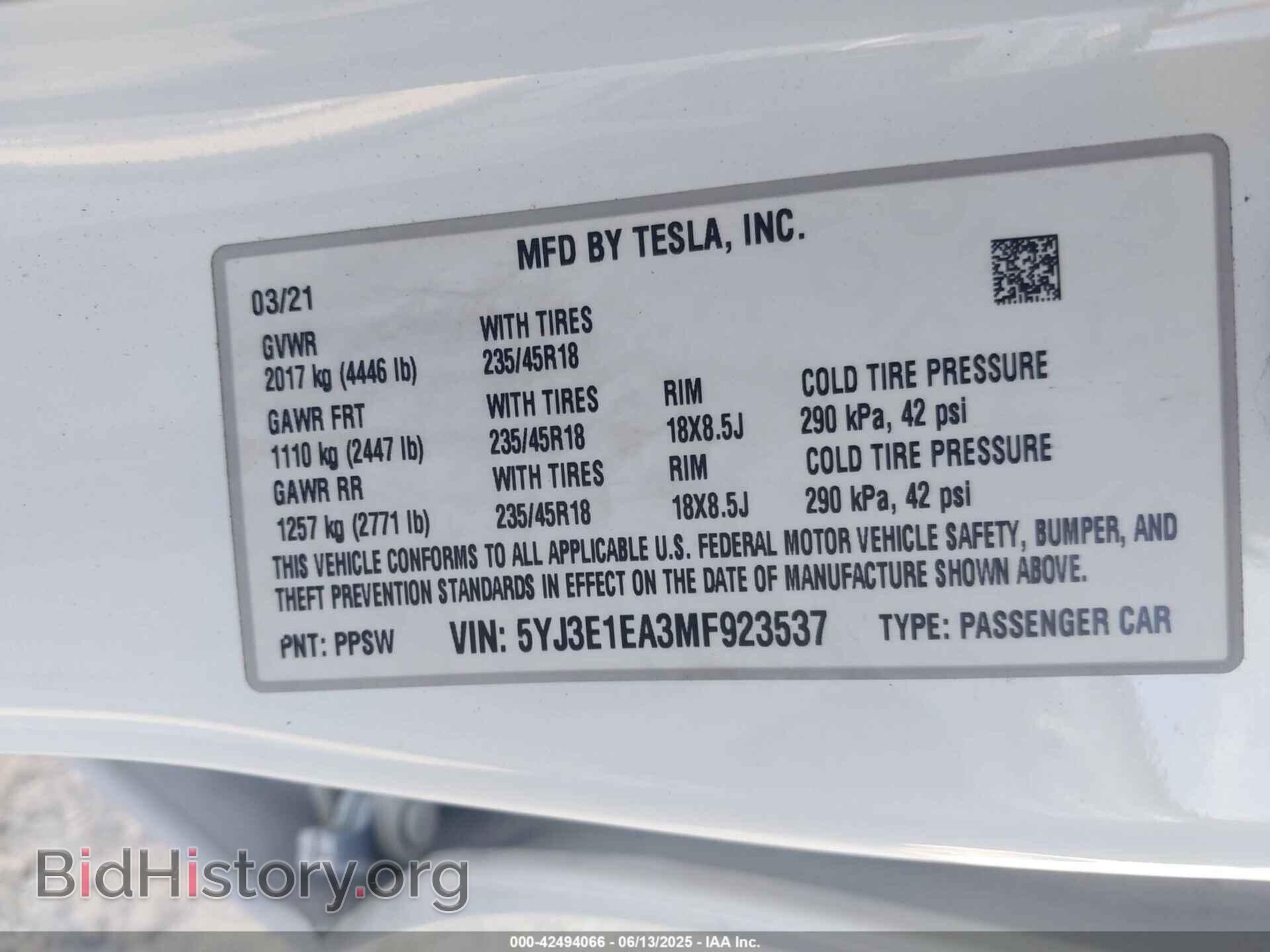 2021 TESLA MODEL 3 - VIN: 5YJ3E1EA3MF923537 - Фото 9