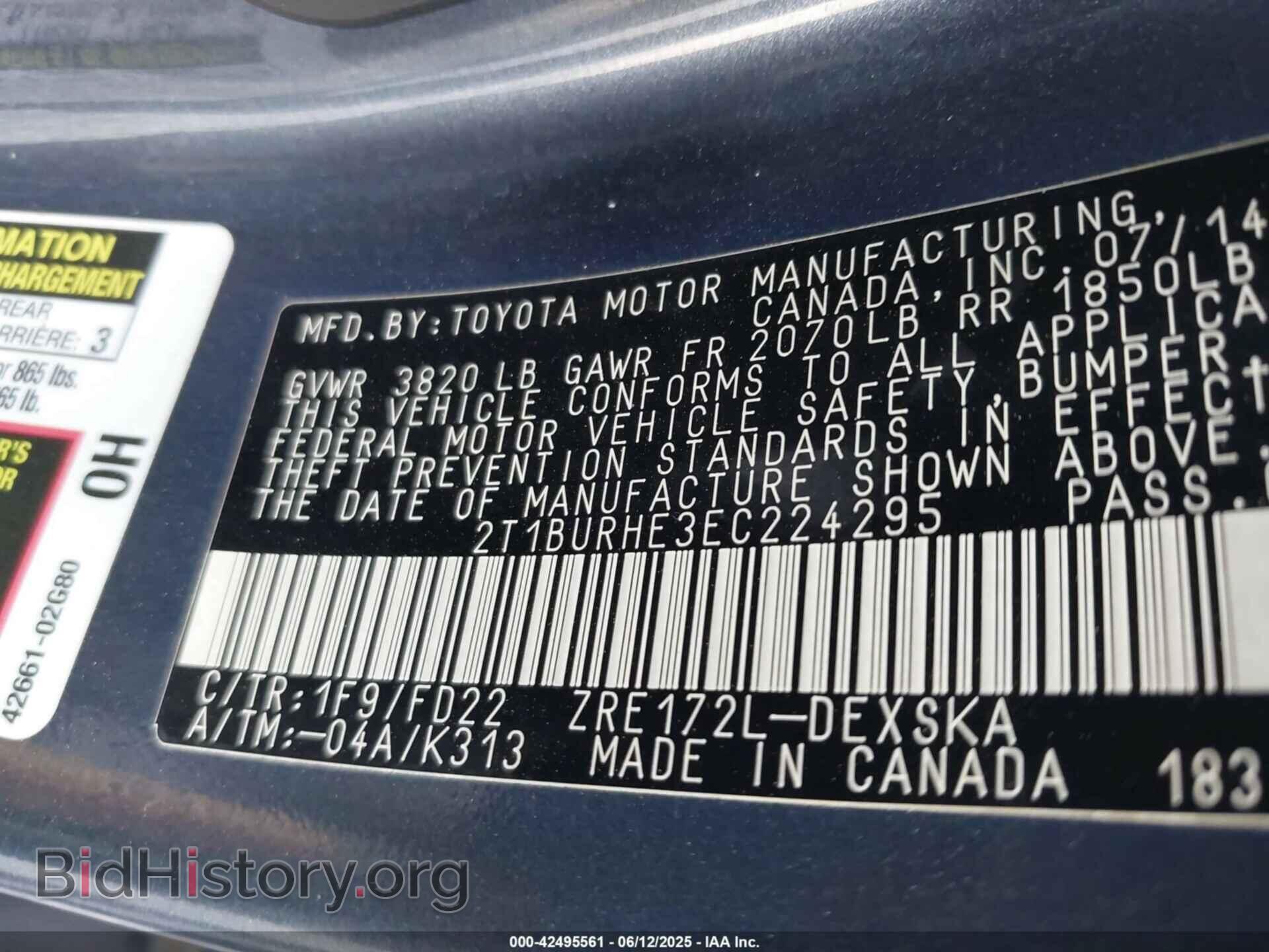 2014 TOYOTA COROLLA - VIN: 2T1BURHE3EC224295 - Фото 9