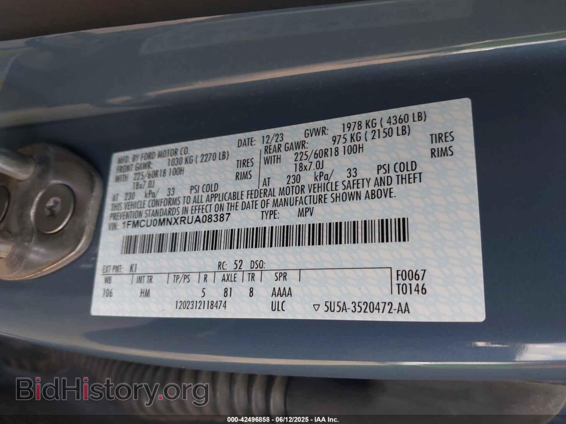 2024 FORD ESCAPE - VIN: 1FMCU0MNXRUA08387 - Фото 9