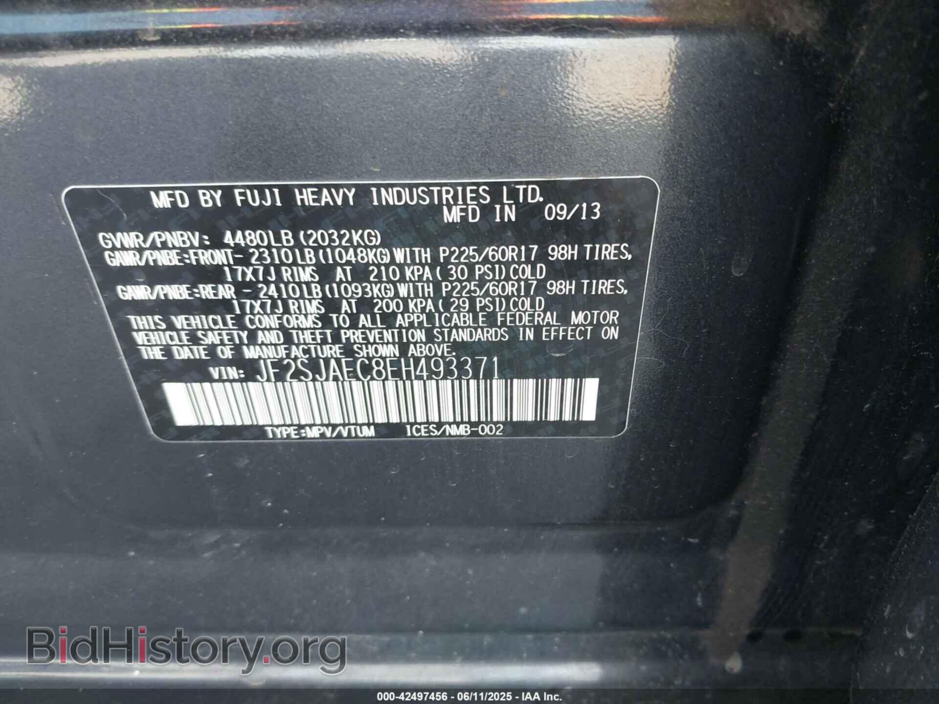 2014 SUBARU FORESTER - VIN: JF2SJAEC8EH493371 - Фото 9