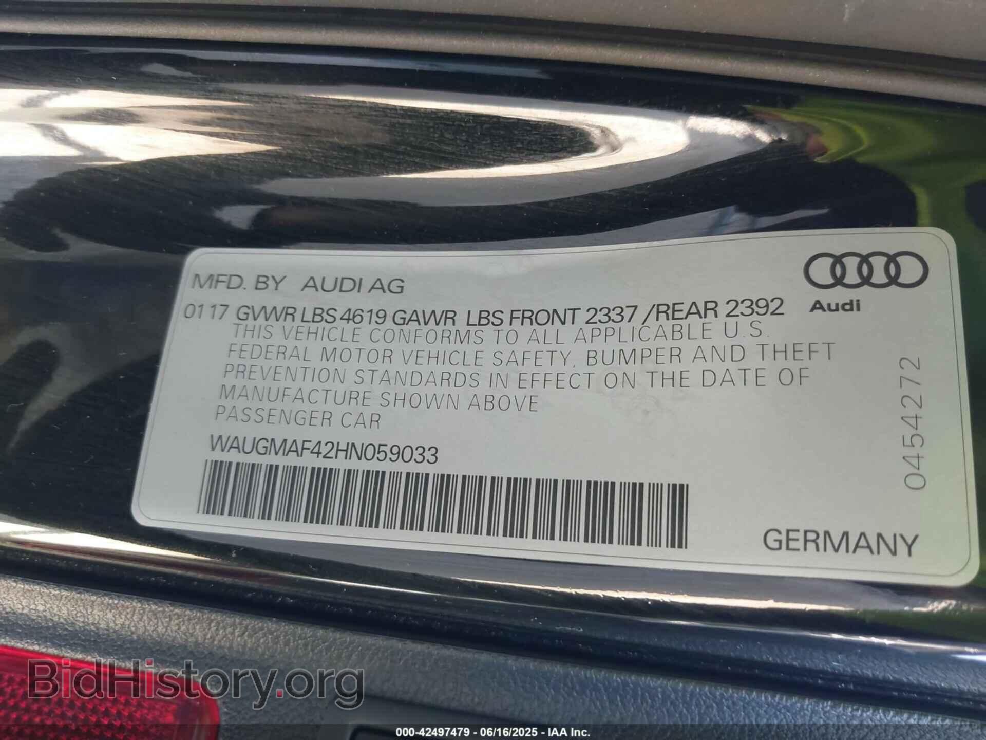 2017 AUDI A4 - VIN: WAUGMAF42HN059033 - Фото 9