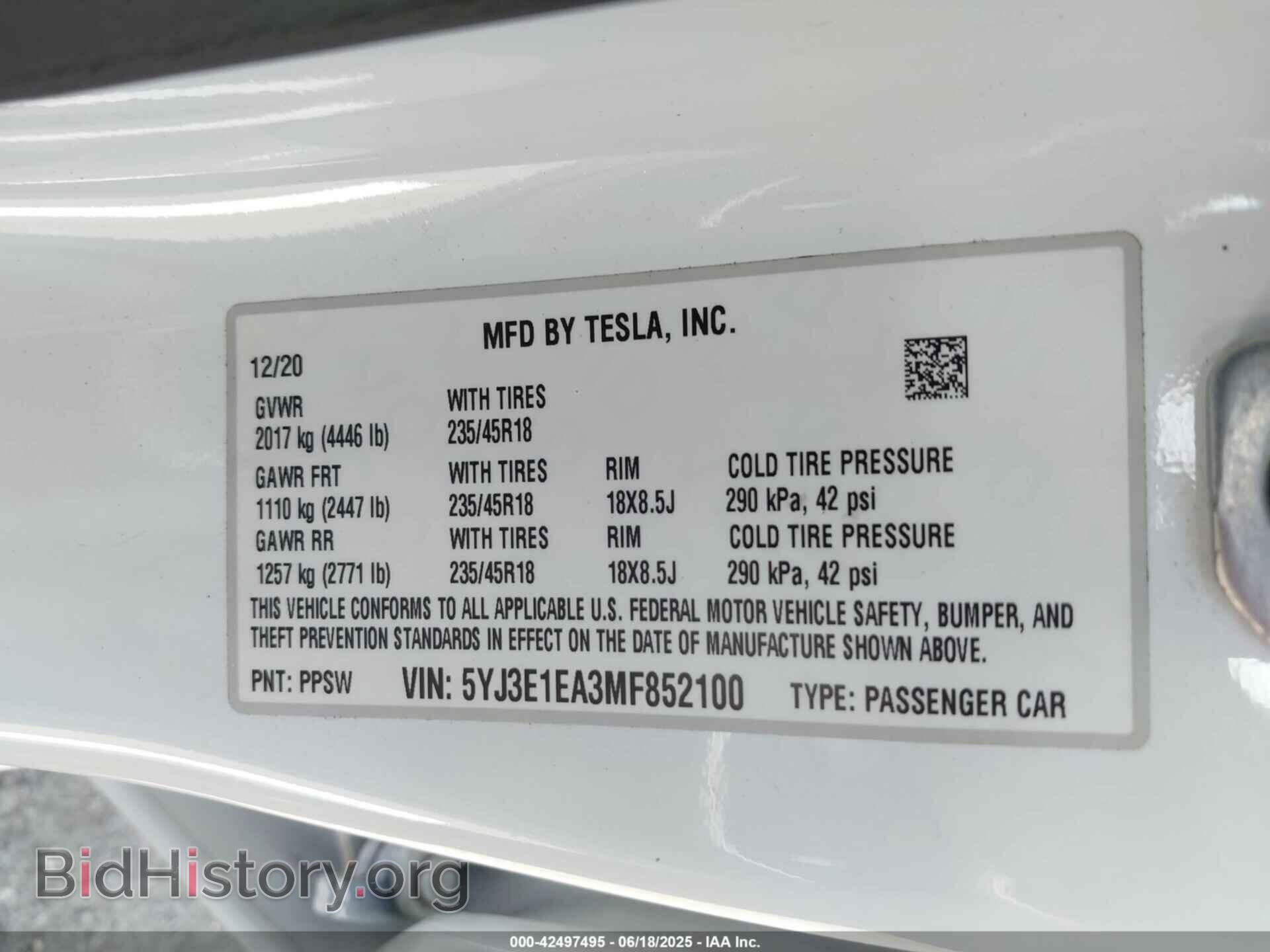 2021 TESLA MODEL 3 - VIN: 5YJ3E1EA3MF852100 - Фото 9