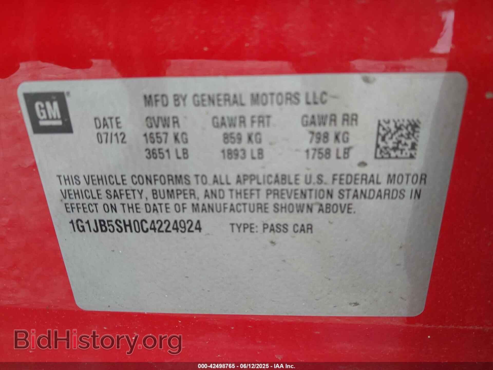 2012 CHEVROLET SONIC - VIN: 1G1JB5SH0C4224924 - Фото 9