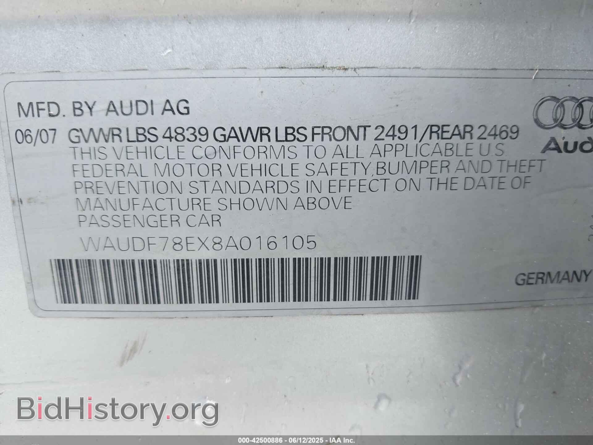 2008 AUDI A4 - VIN: WAUDF78EX8A016105 - Фото 9