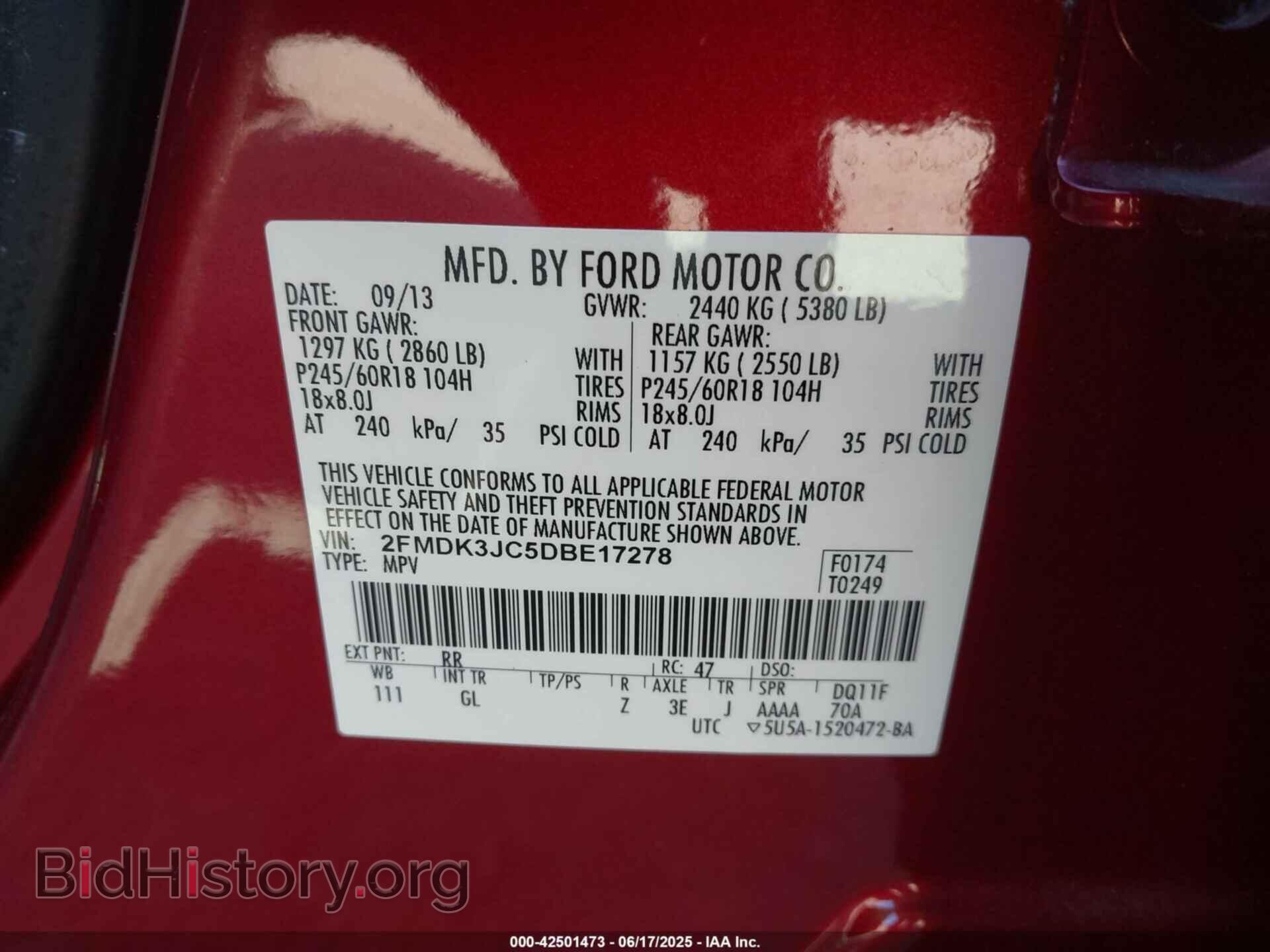 2013 FORD EDGE - VIN: 2FMDK3JC5DBE17278 - Photo 9