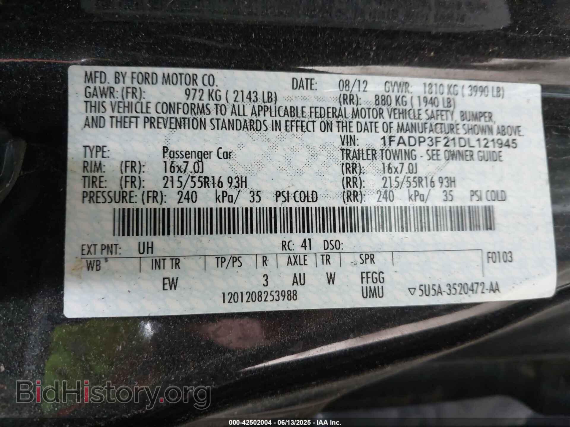 2013 FORD FOCUS - VIN: 1FADP3F21DL121945 - Фото 9