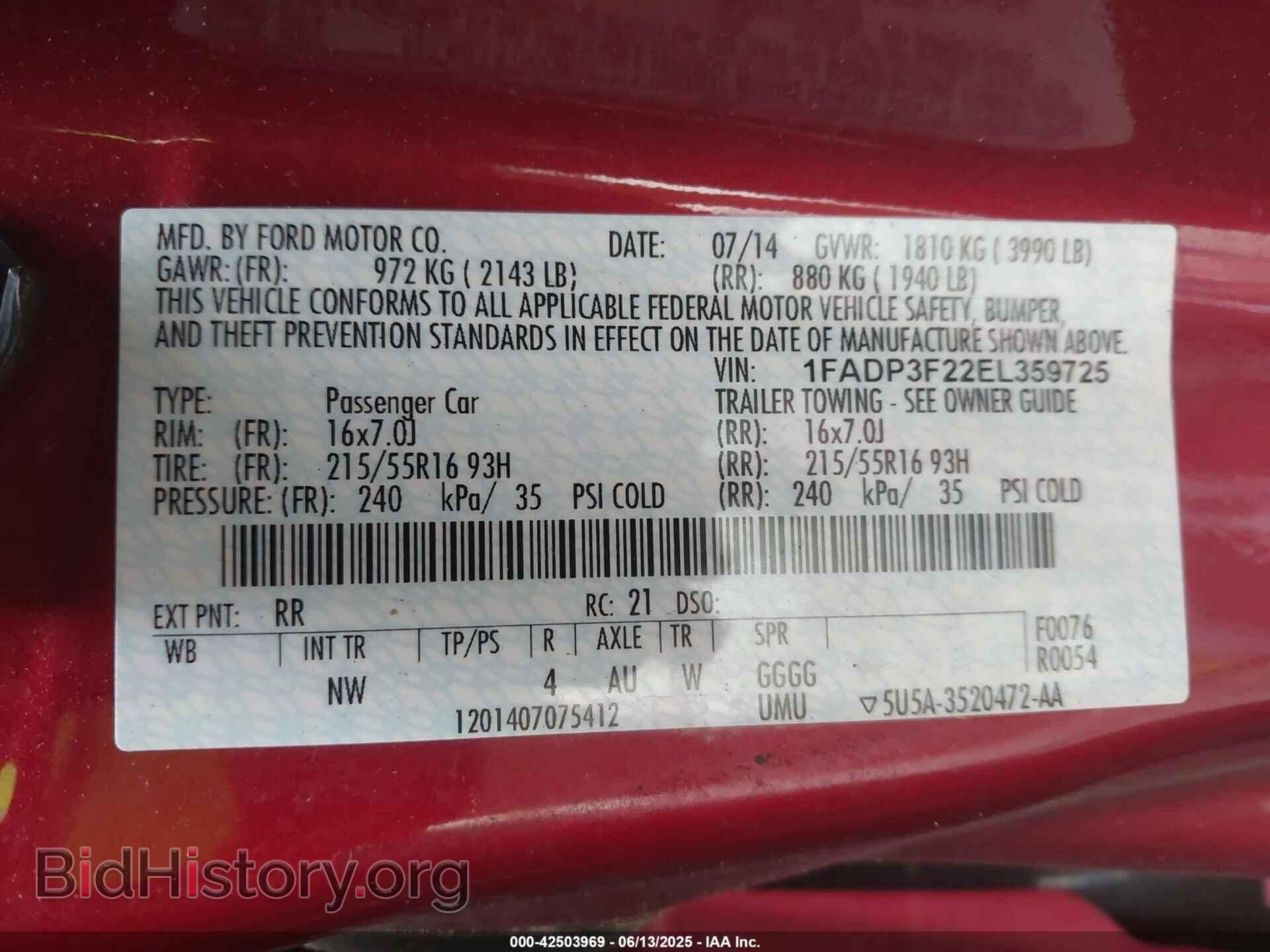 2014 FORD FOCUS - VIN: 1FADP3F22EL359725 - Фото 9