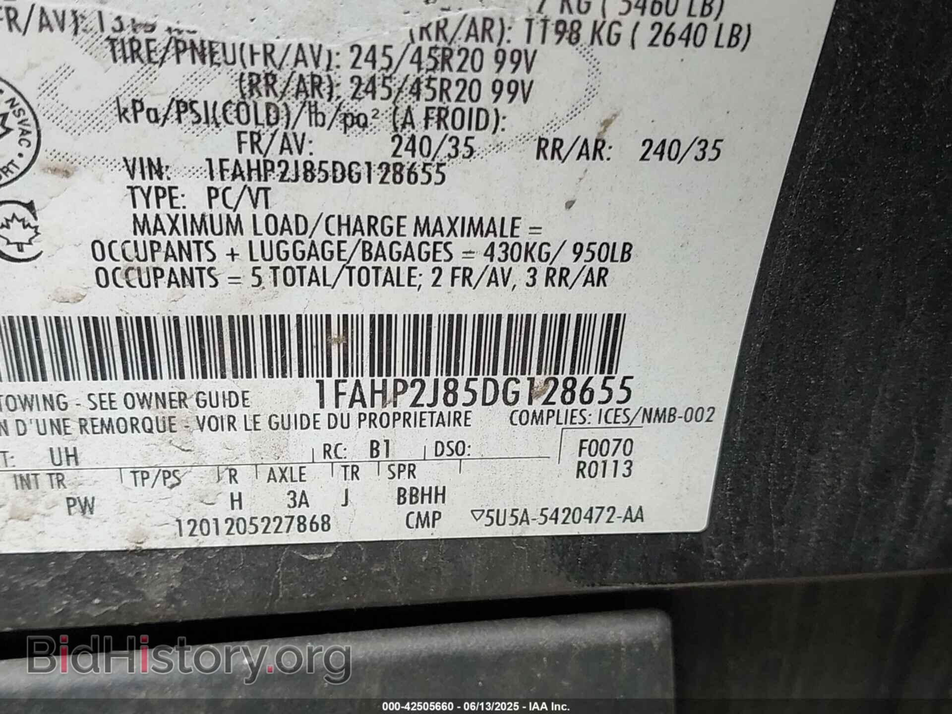 2013 FORD TAURUS - VIN: 1FAHP2J85DG128655 - Фото 9