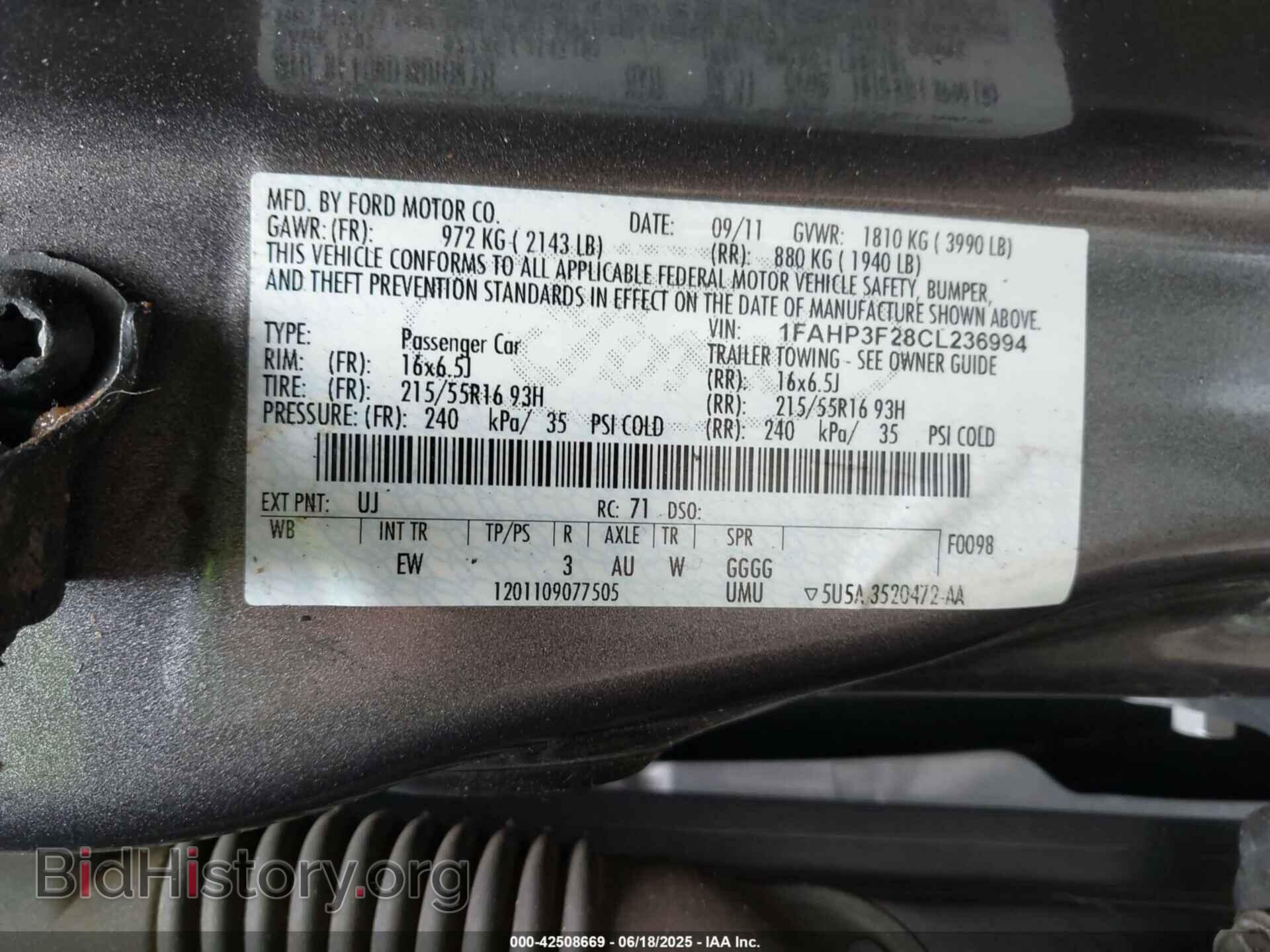 2012 FORD FOCUS - VIN: 1FAHP3F28CL236994 - Фото 9