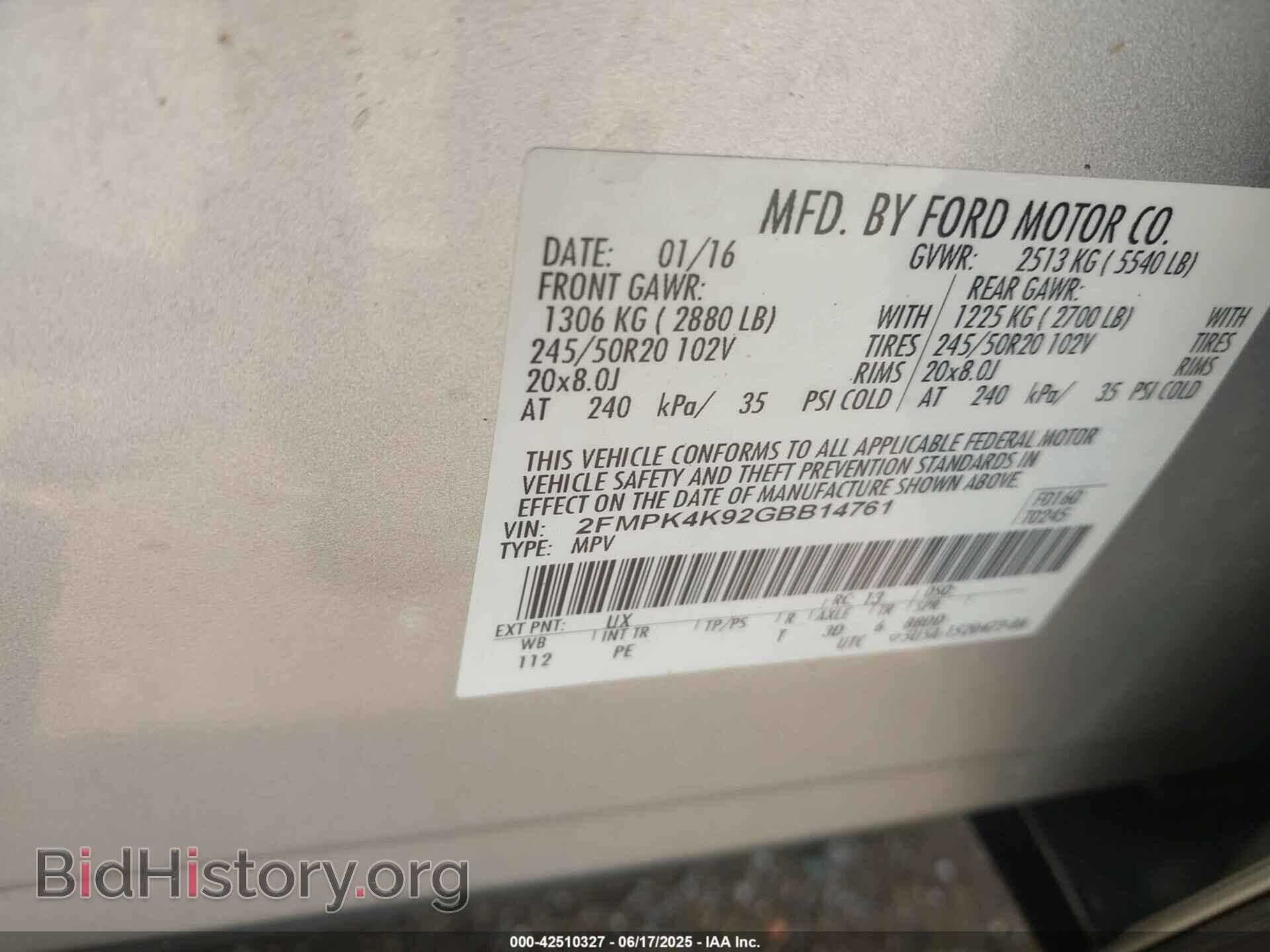 2016 FORD EDGE - VIN: 2FMPK4K92GBB14761 - Photo 9