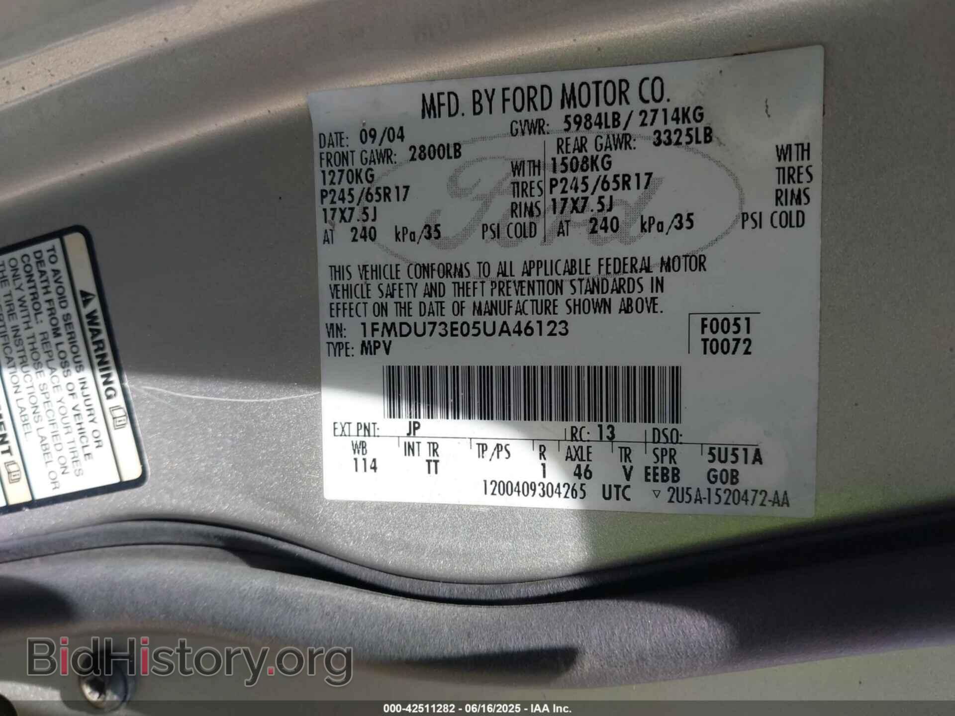 2005 FORD EXPLORER - VIN: 1FMDU73E05UA46123 - Фото 9