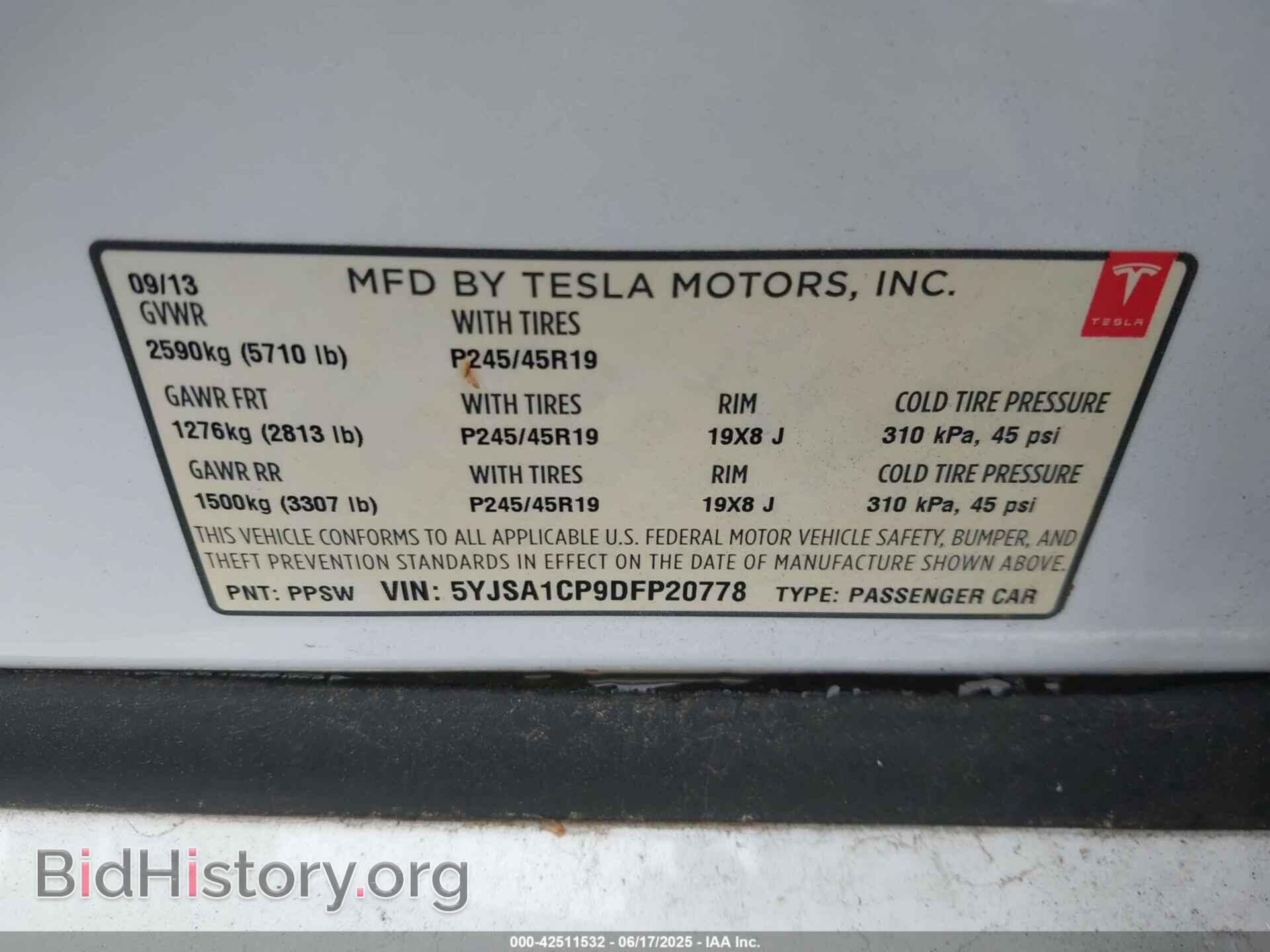 2013 TESLA MODEL S - VIN: 5YJSA1CP9DFP20778 - Фото 9