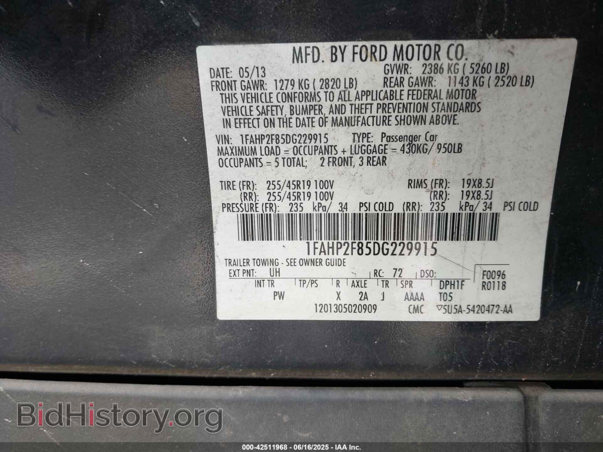 2013 FORD TAURUS - VIN: 1FAHP2F85DG229915 - Фото 9