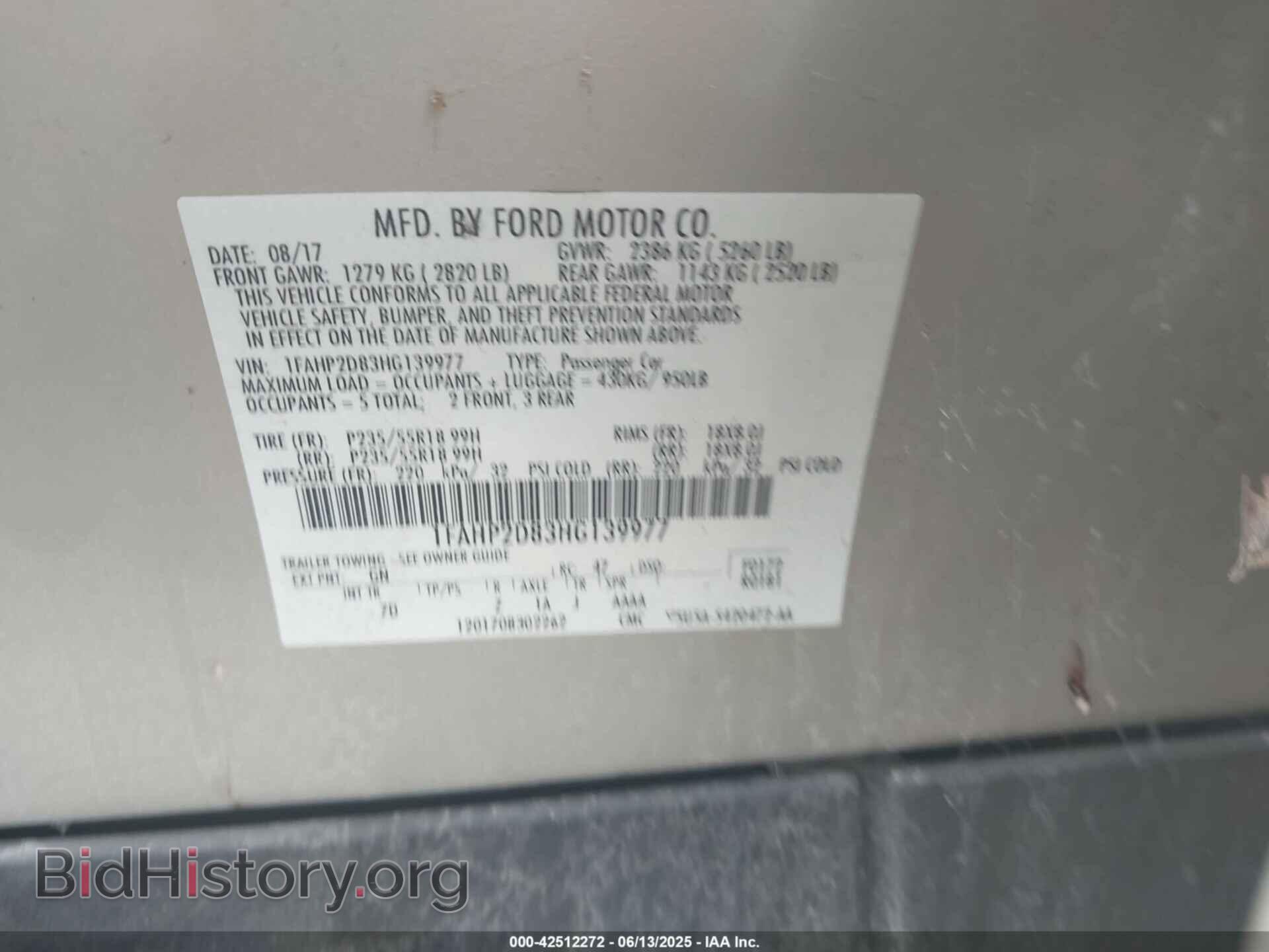 2017 FORD TAURUS - VIN: 1FAHP2D83HG139977 - Фото 9