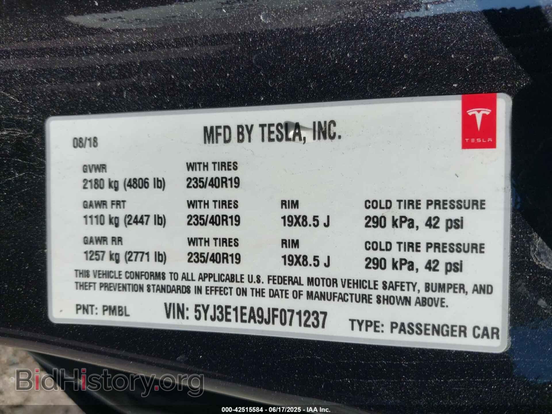 2018 TESLA MODEL 3 - VIN: 5YJ3E1EA9JF071237 - Photo 9
