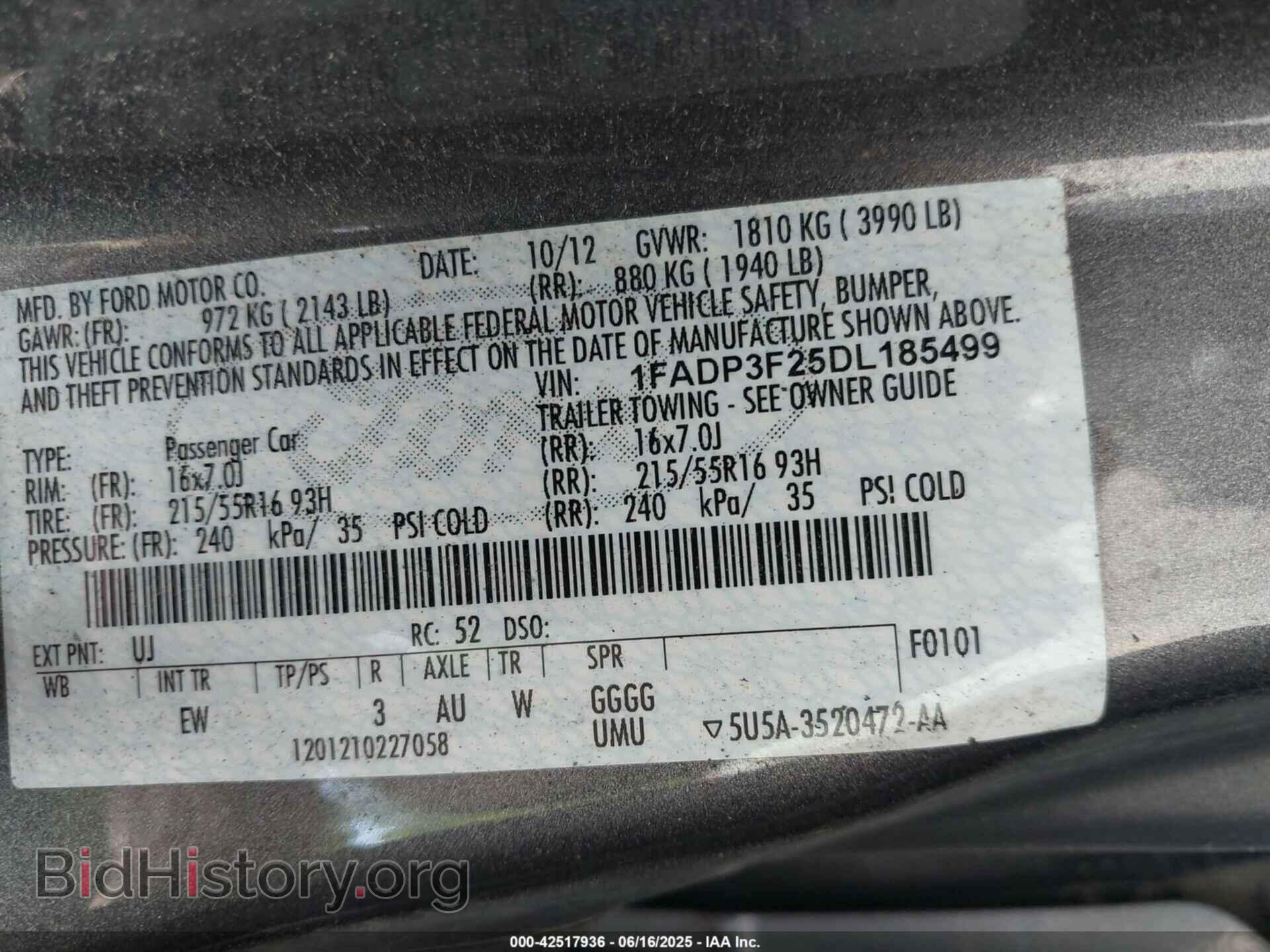 2013 FORD FOCUS - VIN: 1FADP3F25DL185499 - Фото 9