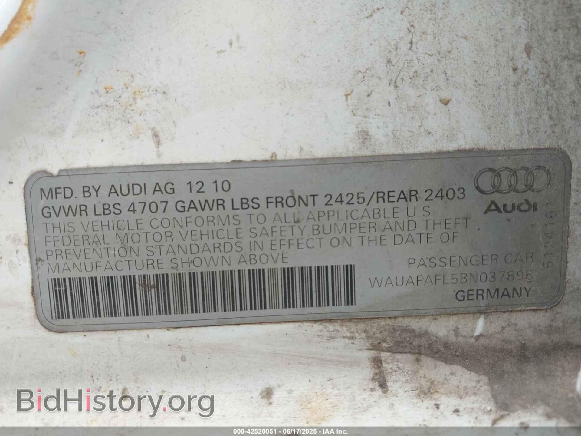2011 AUDI A4 - VIN: WAUAFAFL5BN037896 - Фото 9
