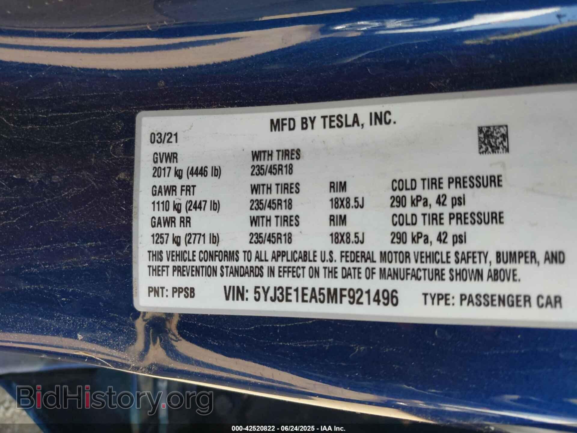 2021 TESLA MODEL 3 - VIN: 5YJ3E1EA5MF921496 - Фото 9