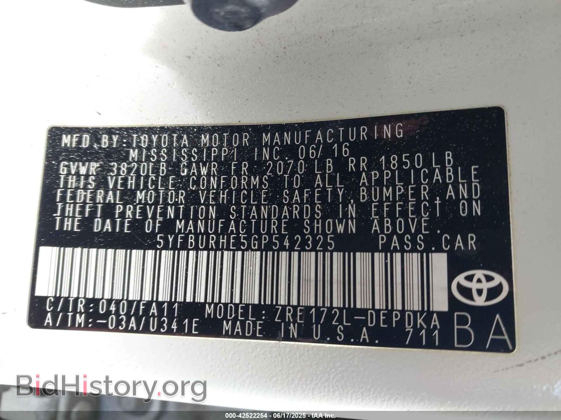 2016 TOYOTA COROLLA - VIN: 5YFBURHE5GP542325 - Фото 9