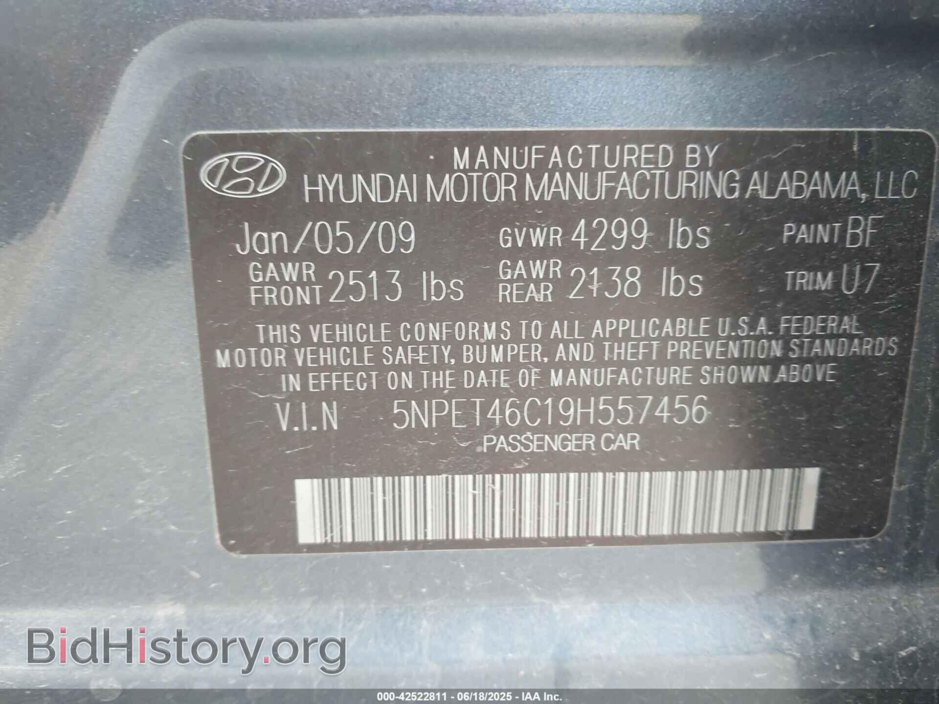 2009 HYUNDAI SONATA - VIN: 5NPET46C19H557456 - Фото 9