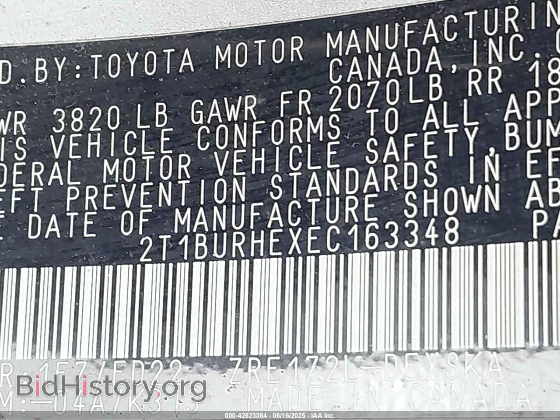 2014 TOYOTA COROLLA - VIN: 2T1BURHEXEC163348 - Фото 9