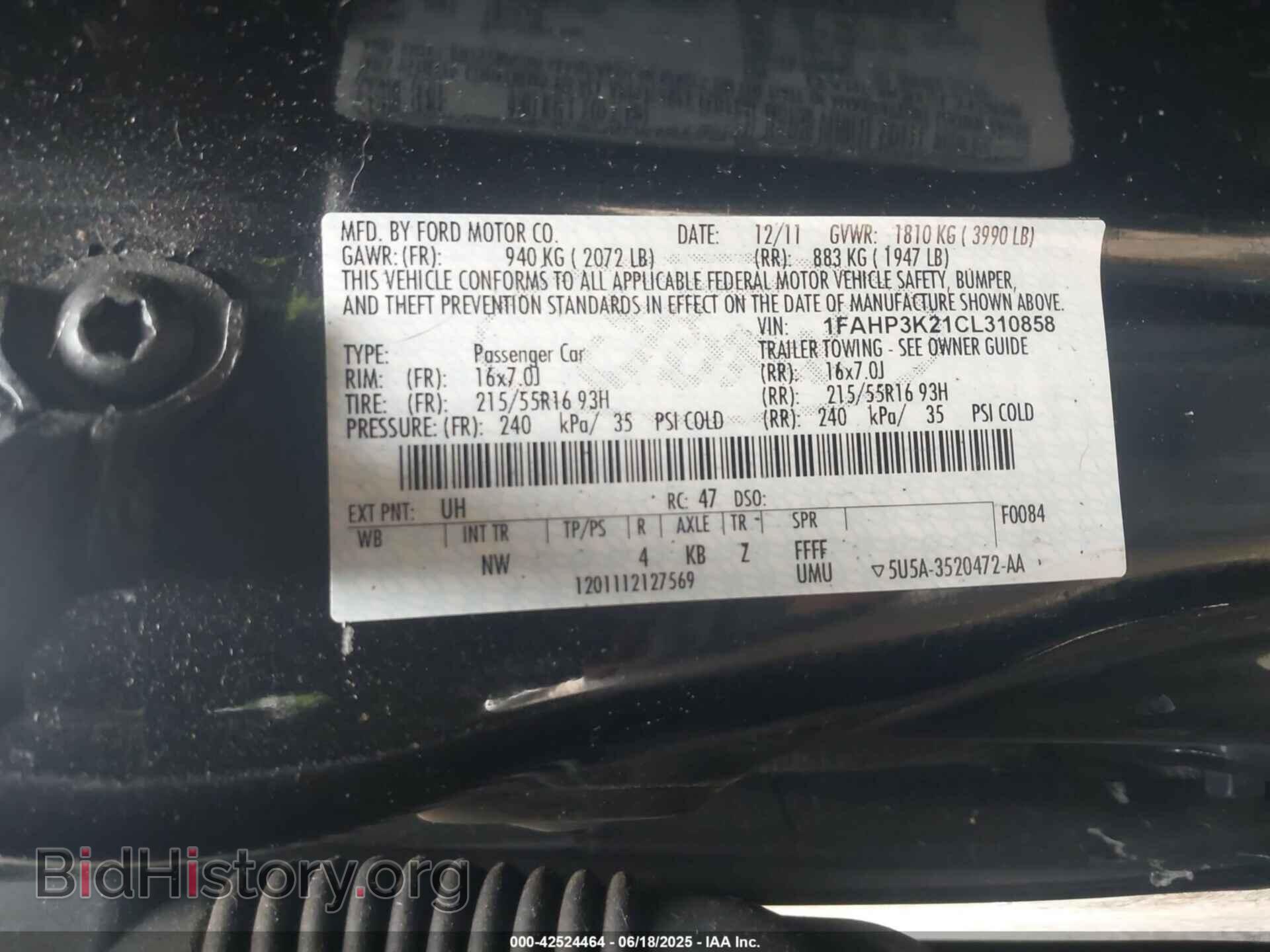 2012 FORD FOCUS - VIN: 1FAHP3K21CL310858 - Фото 9