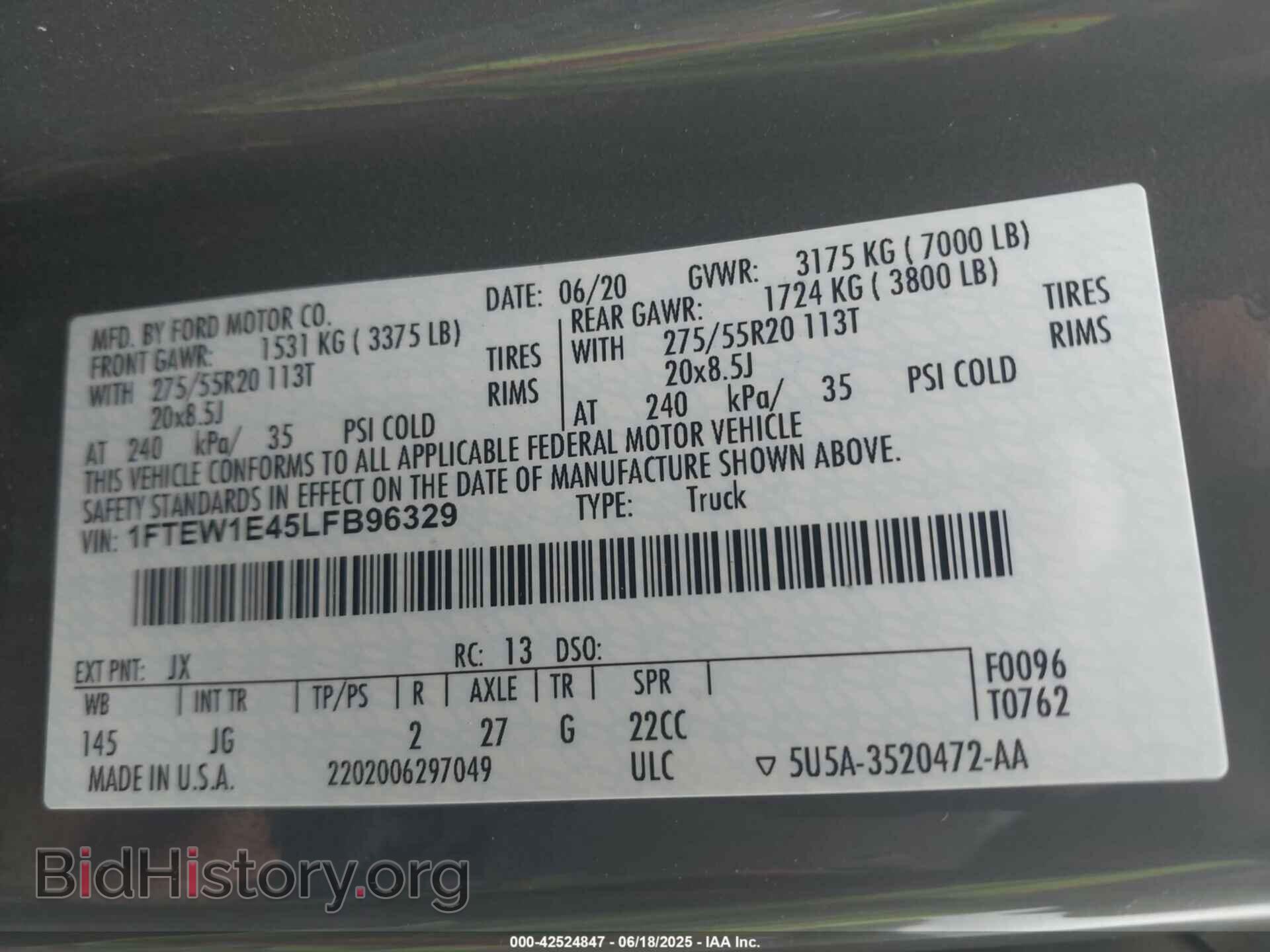 2020 FORD F-150 - VIN: 1FTEW1E45LFB96329 - Фото 9