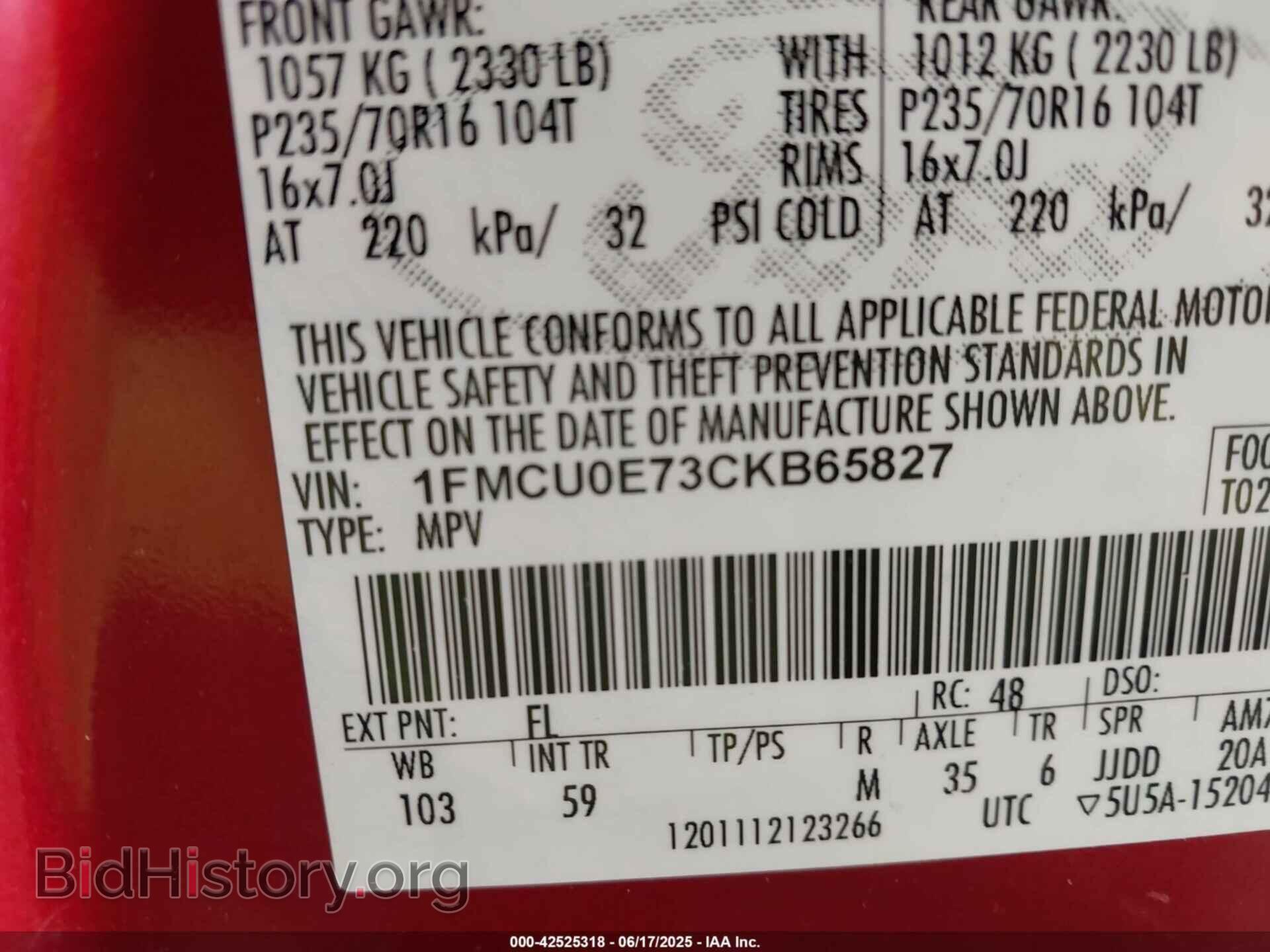 2012 FORD ESCAPE - VIN: 1FMCU0E73CKB65827 - Фото 9