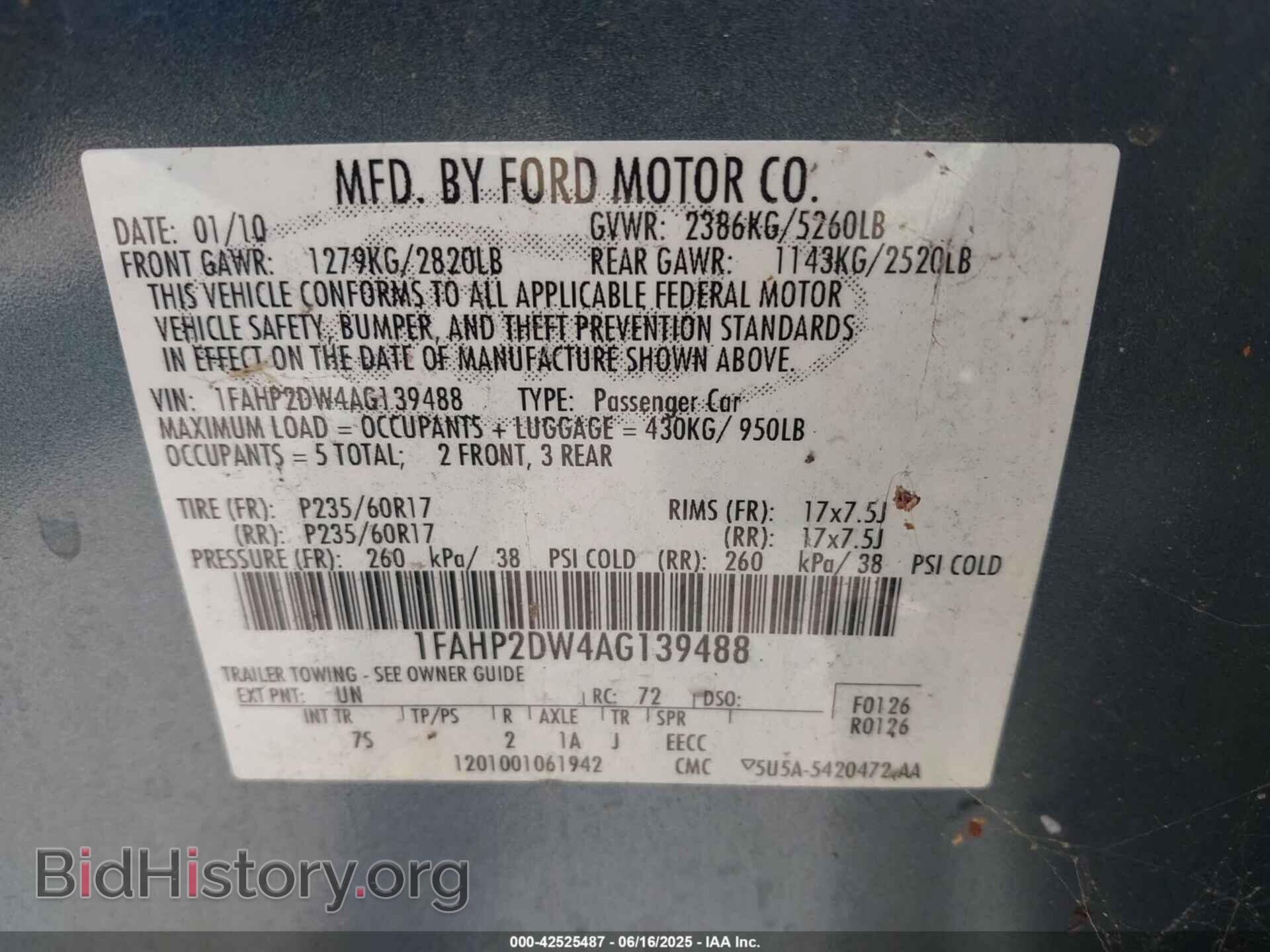 2010 FORD TAURUS - VIN: 1FAHP2DW4AG139488 - Фото 9