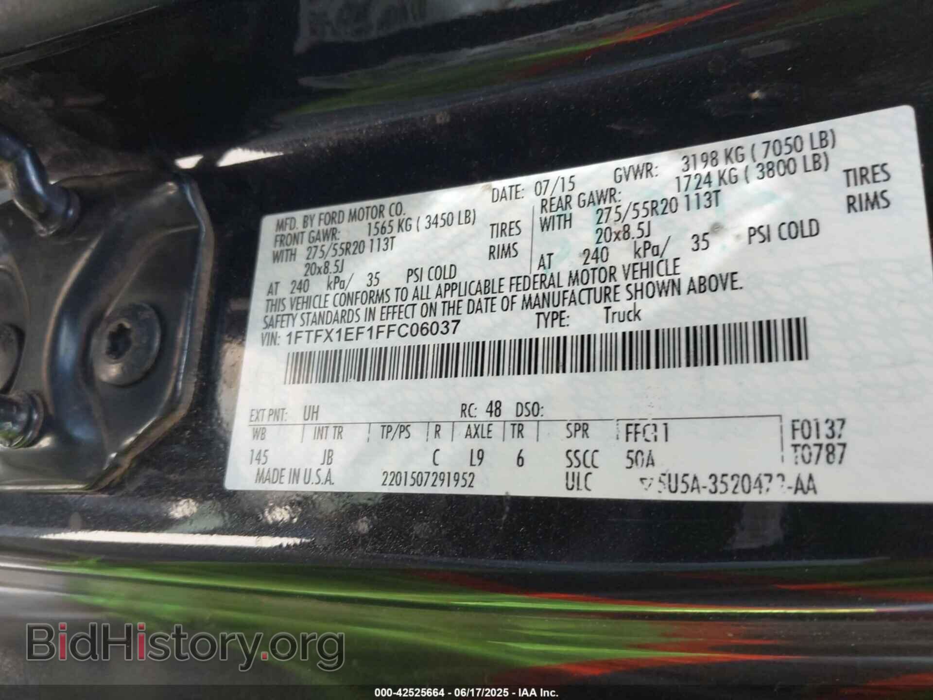 2015 FORD F-150 - VIN: 1FTFX1EF1FFC06037 - Фото 9