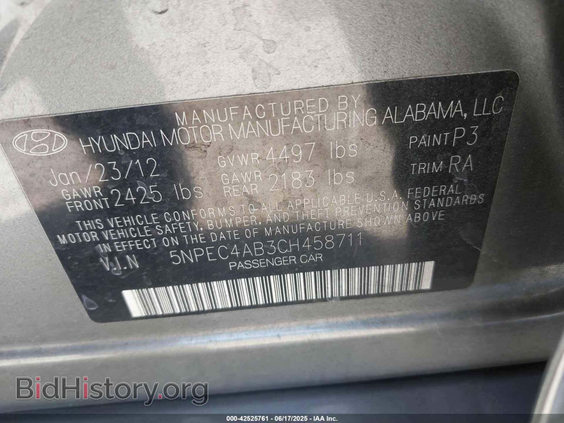 2012 HYUNDAI SONATA - VIN: 5NPEC4AB3CH458711 - Фото 9