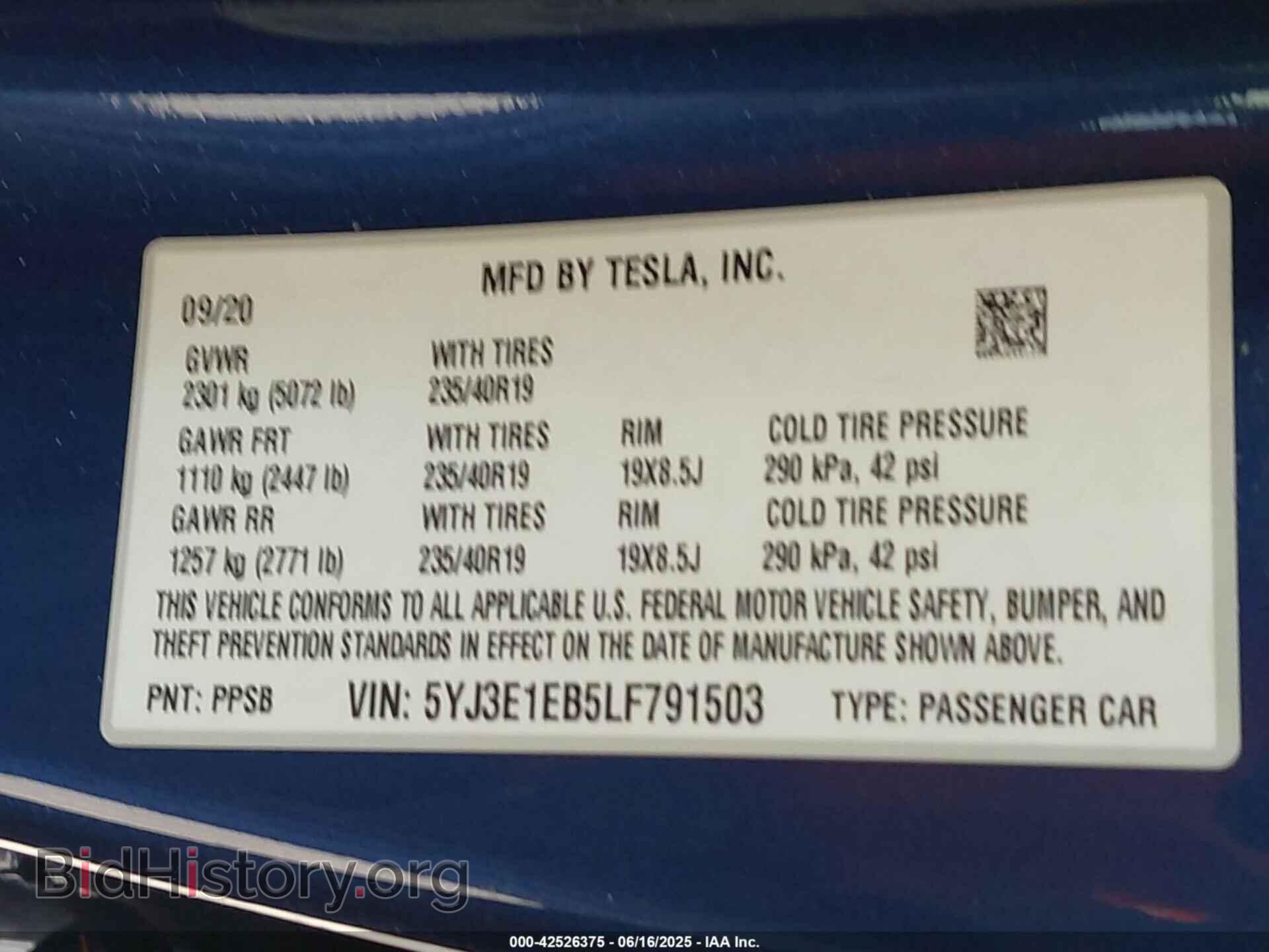 2020 TESLA MODEL 3 - VIN: 5YJ3E1EB5LF791503 - Фото 9
