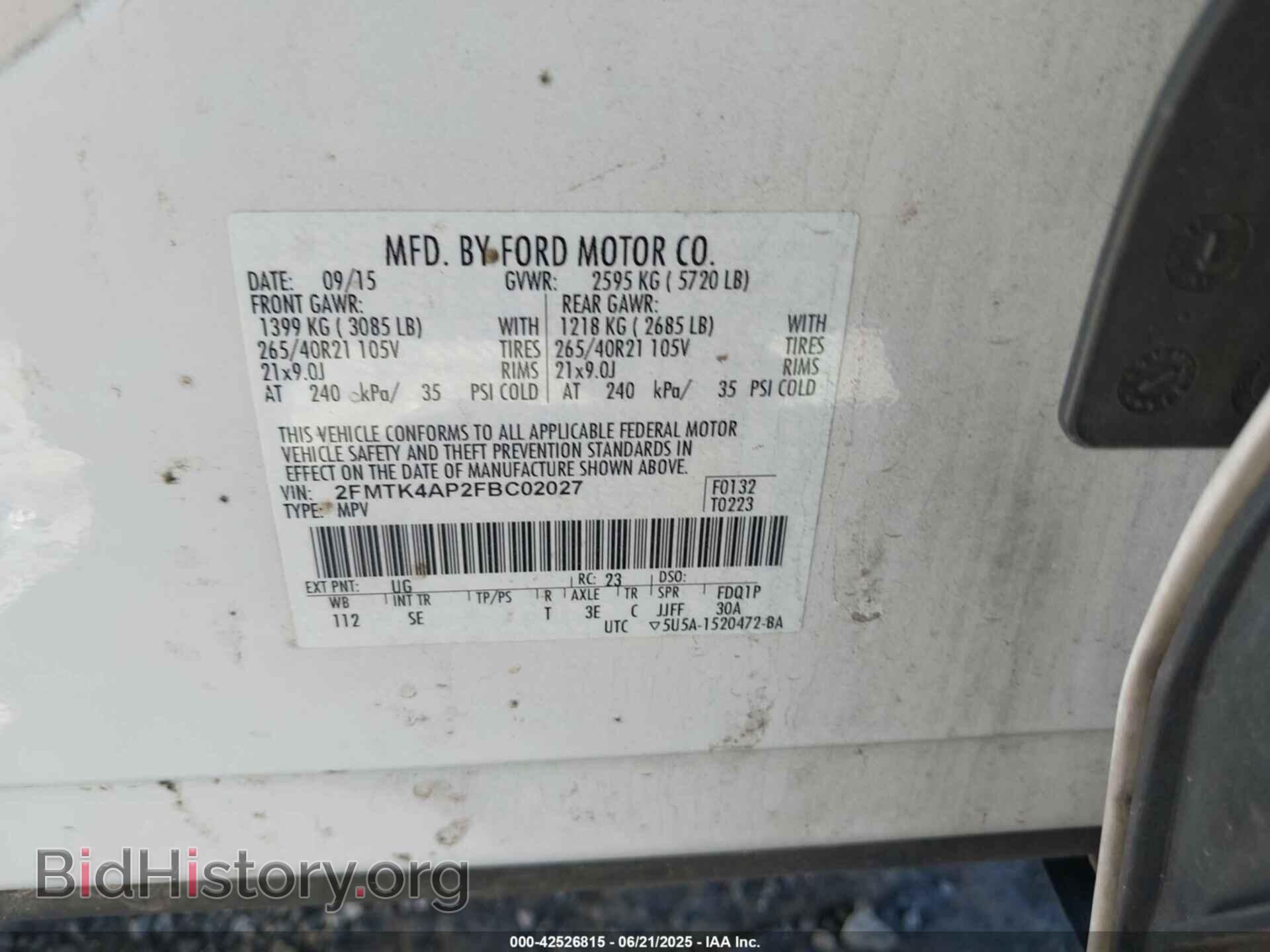 2015 FORD EDGE - VIN: 2FMTK4AP2FBC02027 - Photo 9