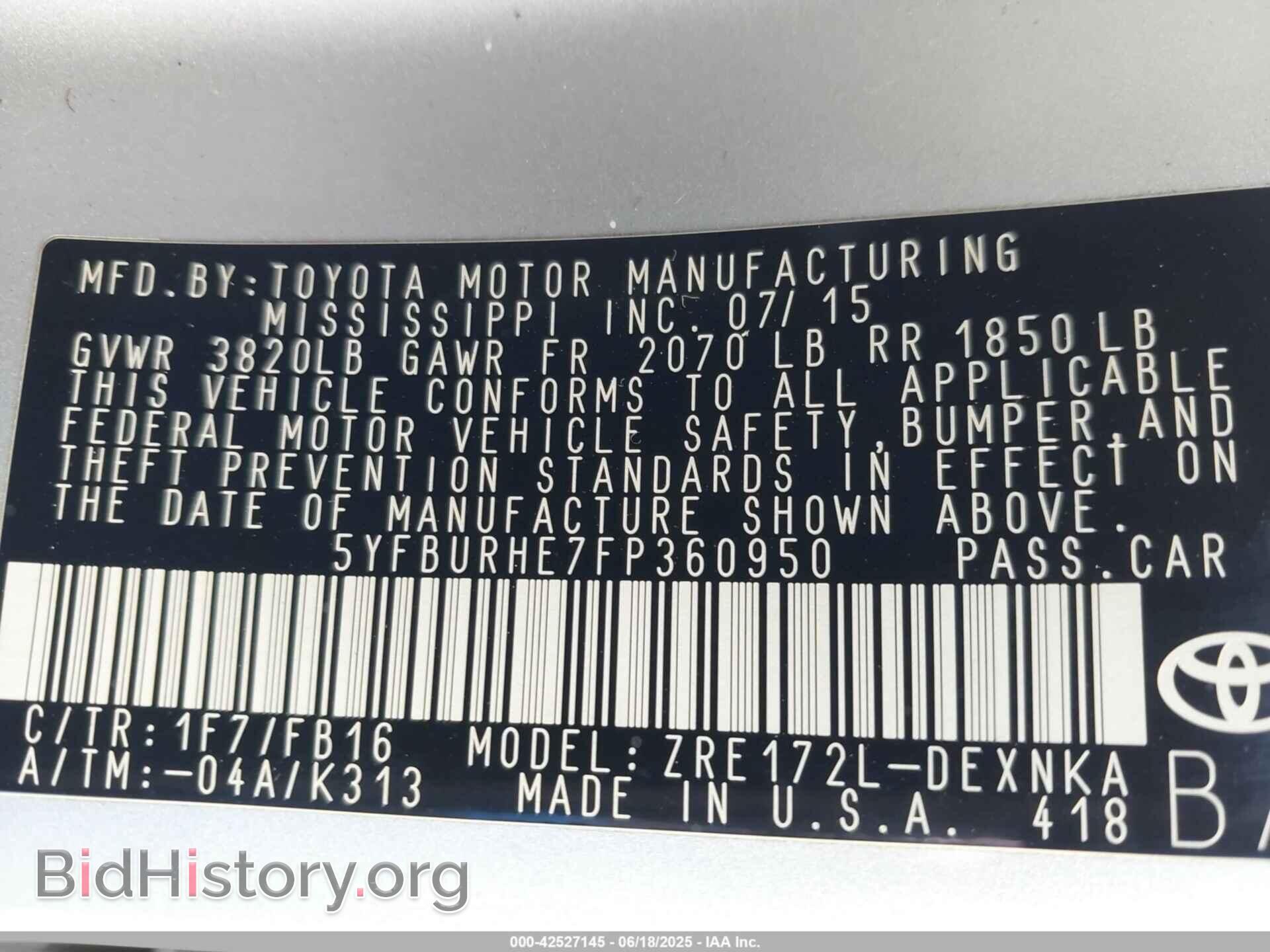 2015 TOYOTA COROLLA - VIN: 5YFBURHE7FP360950 - Фото 9