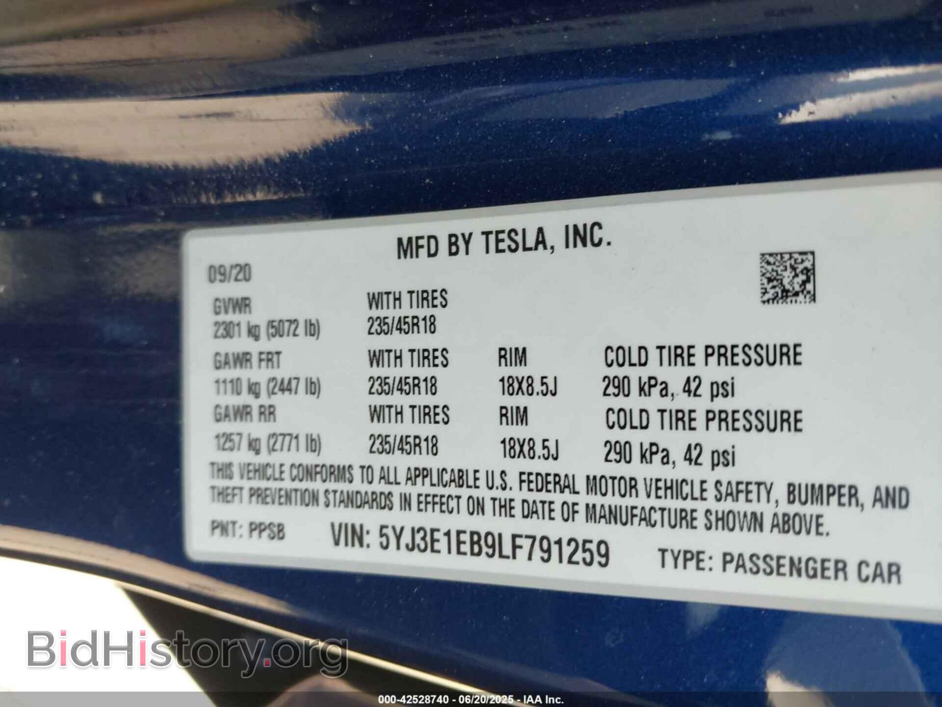 2020 TESLA MODEL 3 - VIN: 5YJ3E1EB9LF791259 - Фото 9